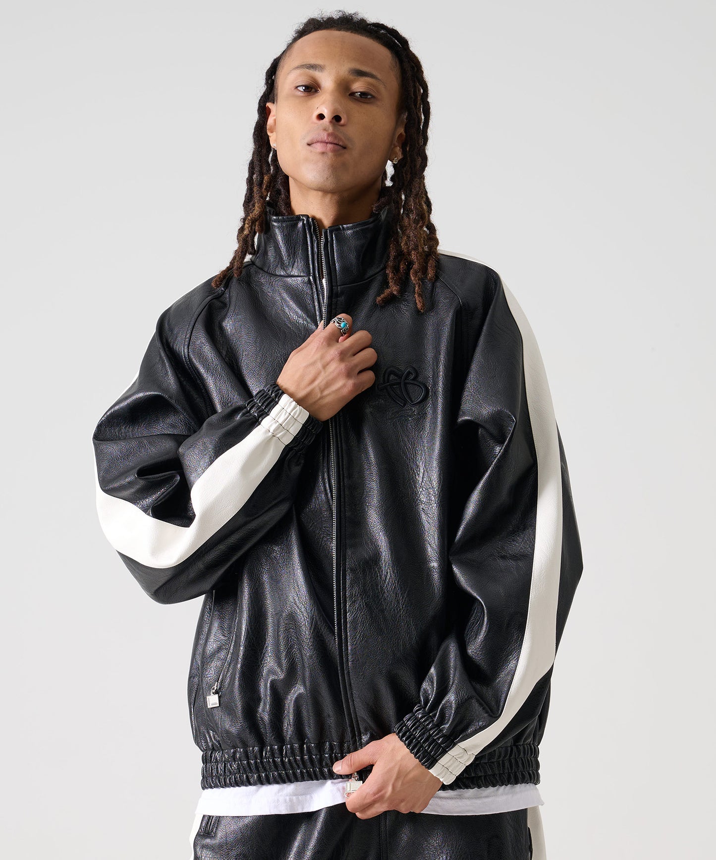 FAUX LEATHER TRACK JACKET/フェイクレザー トラックジャケット【FAM-52300】