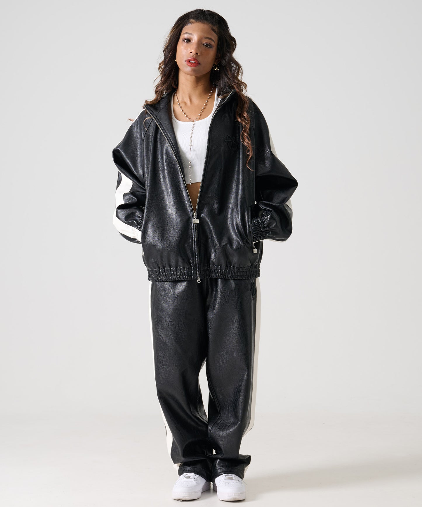 FAUX LEATHER TRACK JACKET/フェイクレザー トラックジャケット【FAM-52300】