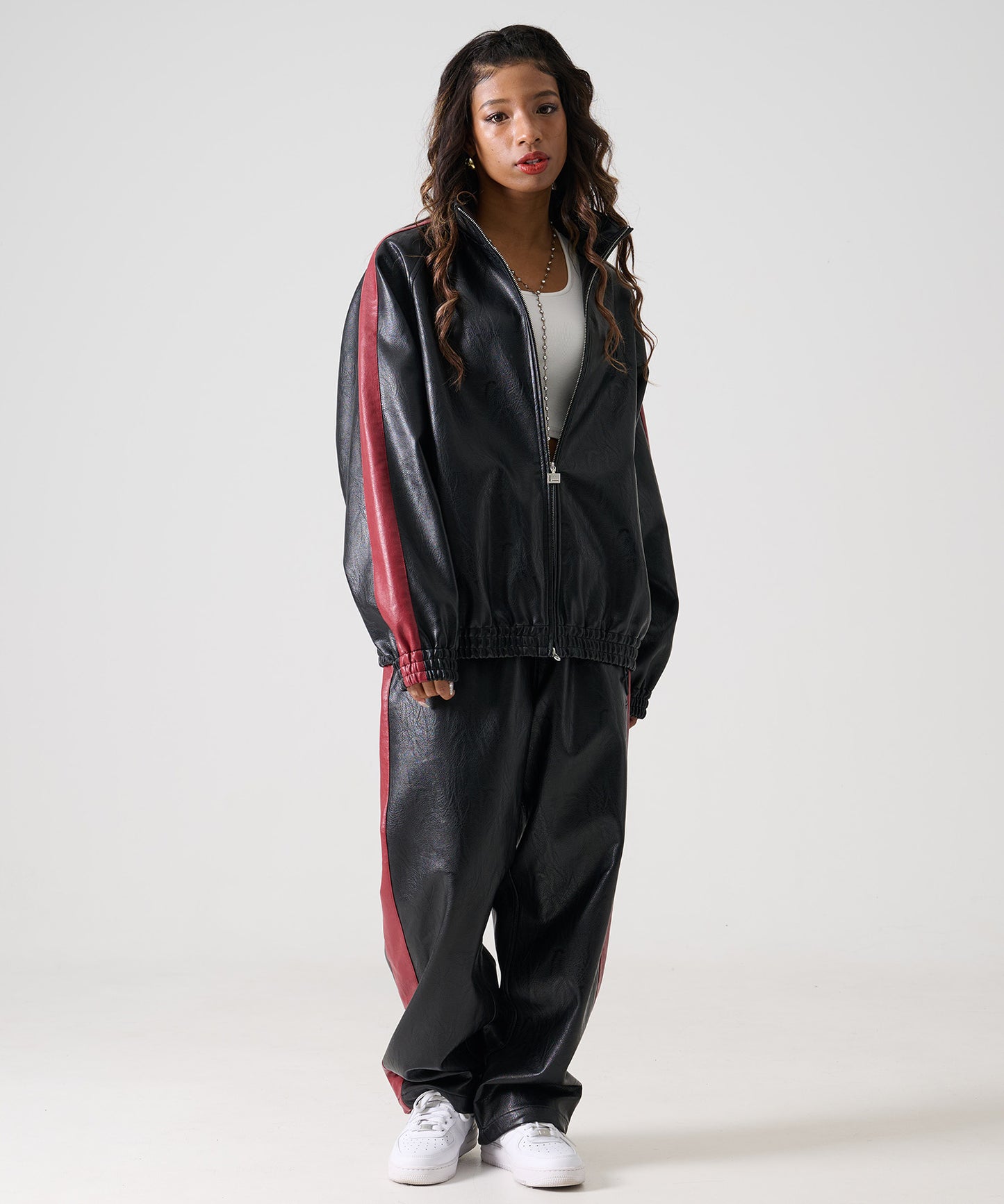 FAUX LEATHER TRACK JACKET/フェイクレザー トラックジャケット【FAM-52300】