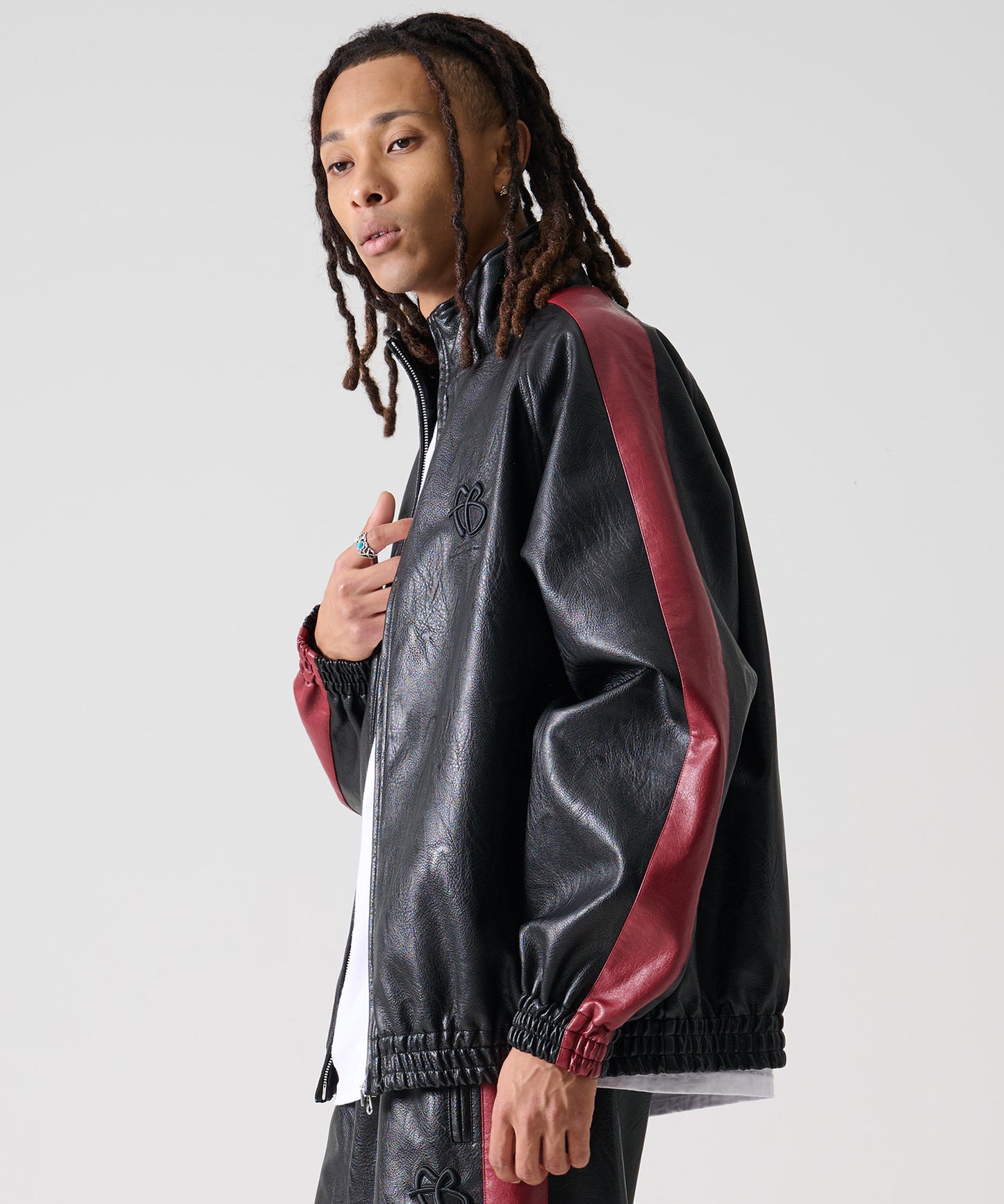 FAUX LEATHER TRACK JACKET/フェイクレザー トラックジャケット【FAM-52300】