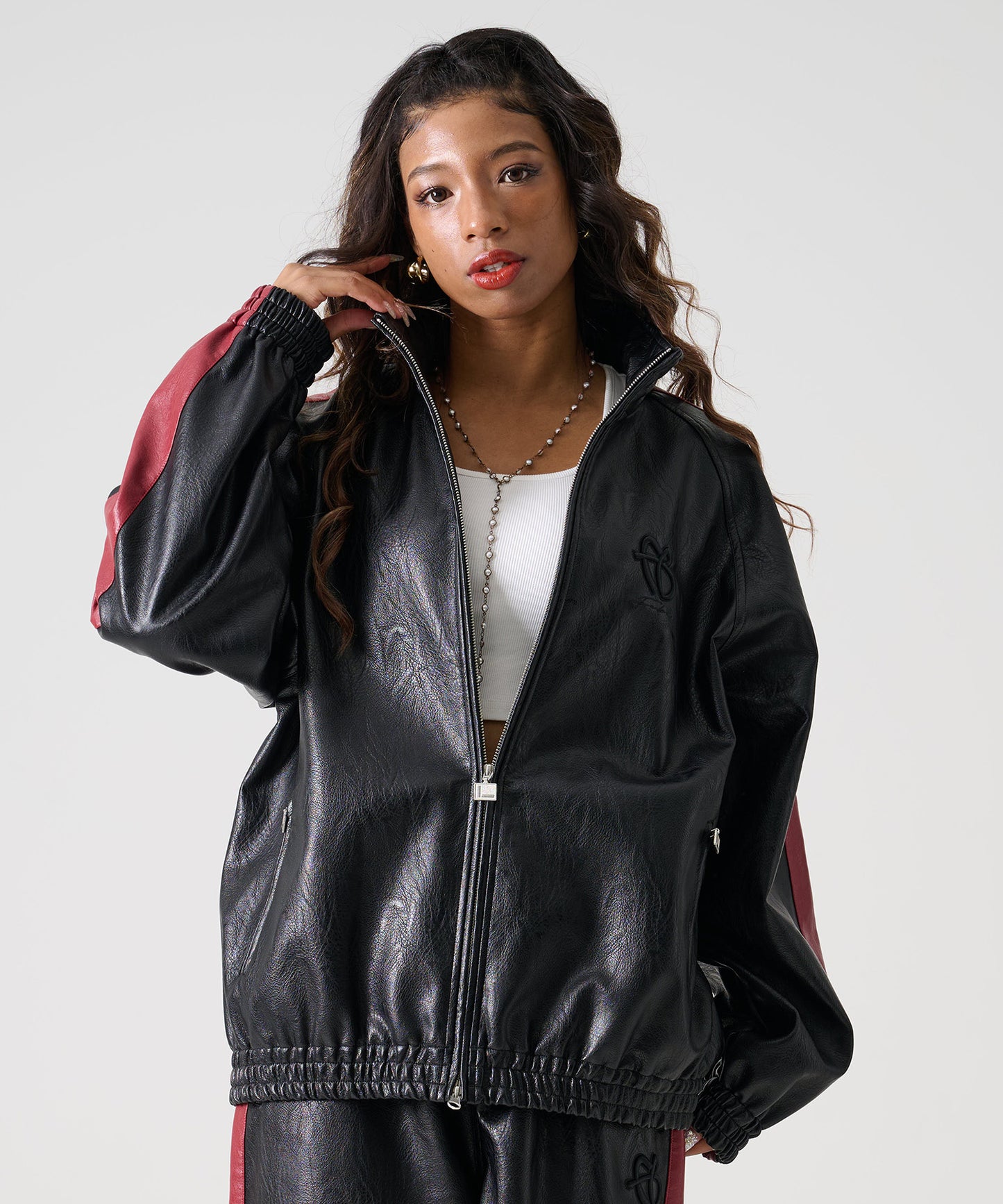 FAUX LEATHER TRACK JACKET/フェイクレザー トラックジャケット【FAM-52300】