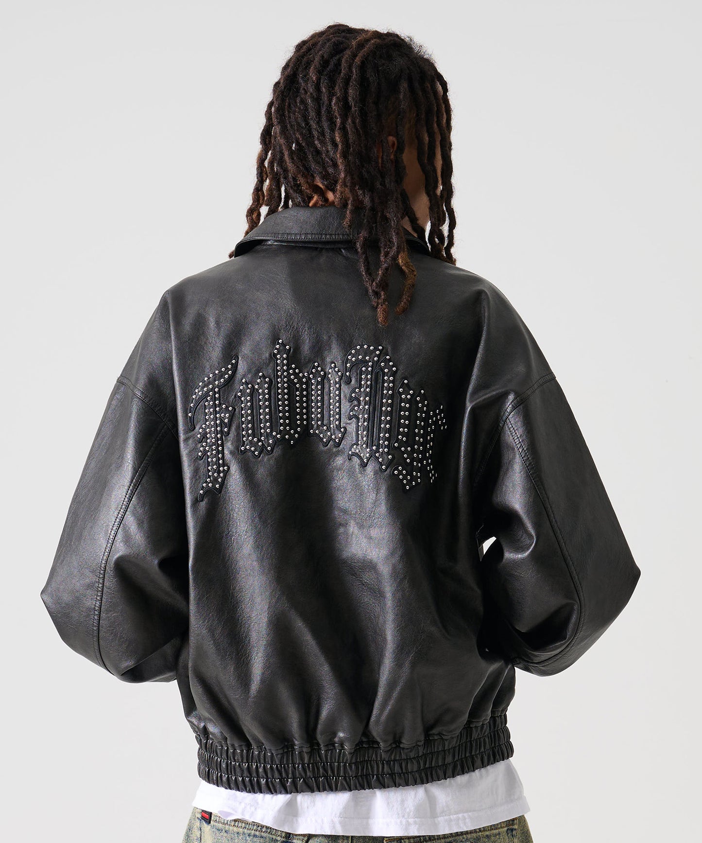 FAUX LEATHER STUDS PATCH JACKET/フェイクレザー スタンドパッチ ジャケット【FAM-52302】