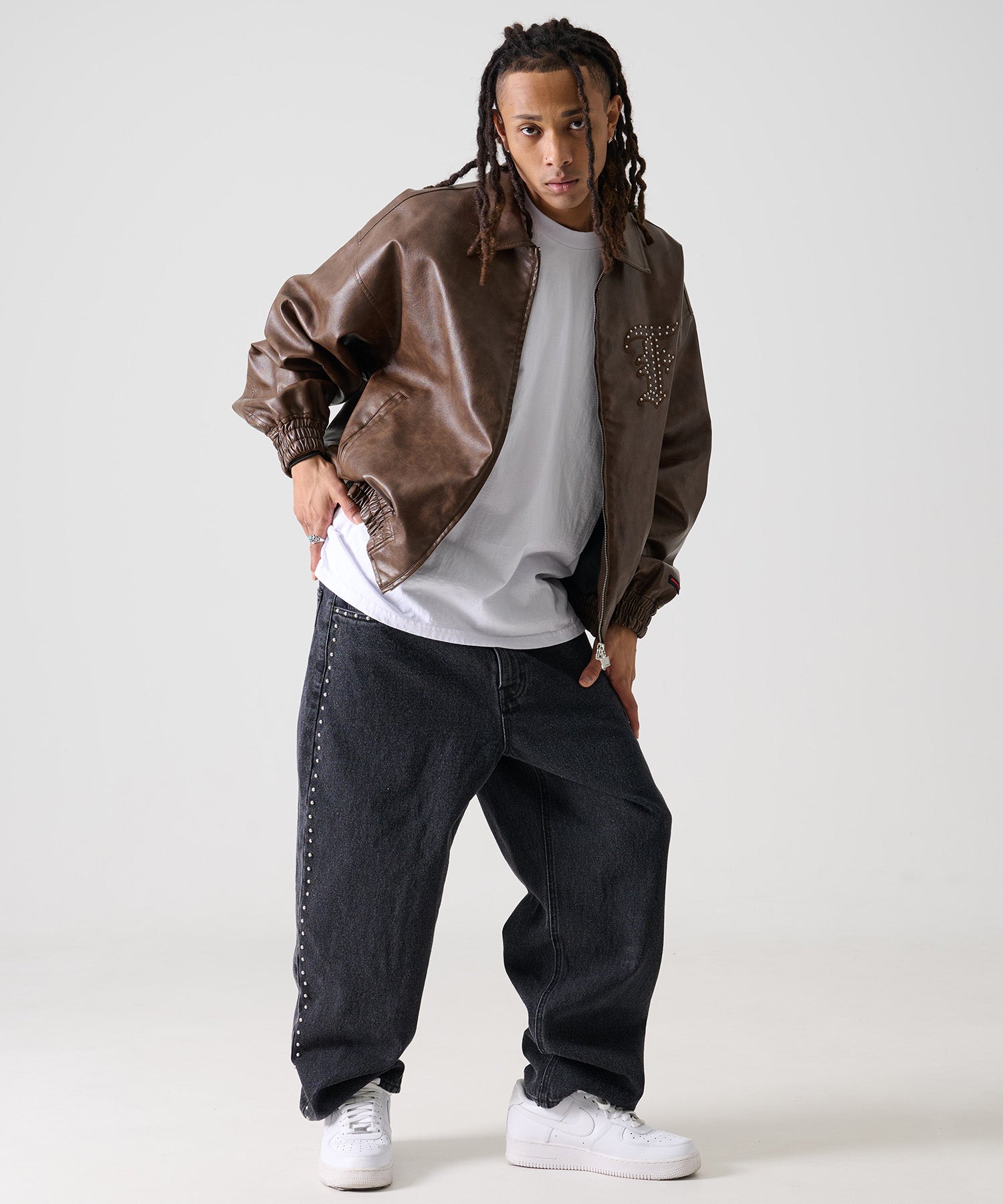 FUBU フブ スタンドパッチ レザー ジャケット。FUBUはアメリカの代表的