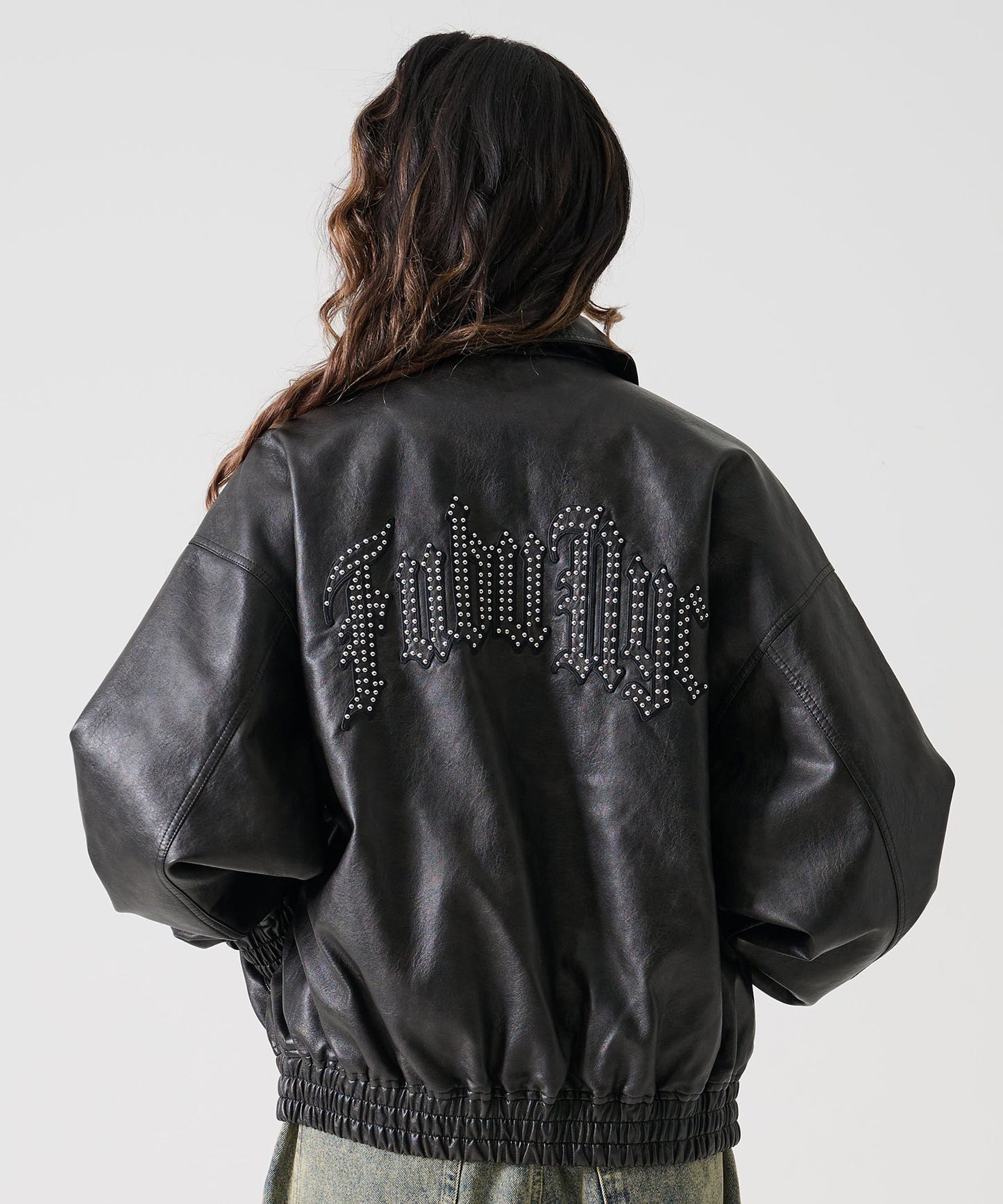 FAUX LEATHER STUDS PATCH JACKET/フェイクレザー スタンドパッチ ジャケット【FAM-52302】