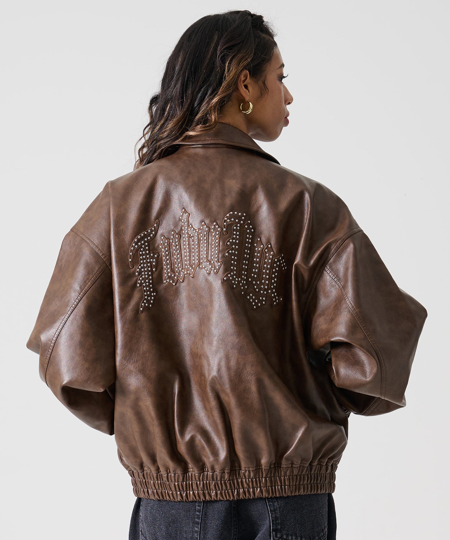 FAUX LEATHER STUDS PATCH JACKET/フェイクレザー スタンドパッチ ジャケット【FAM-52302】
