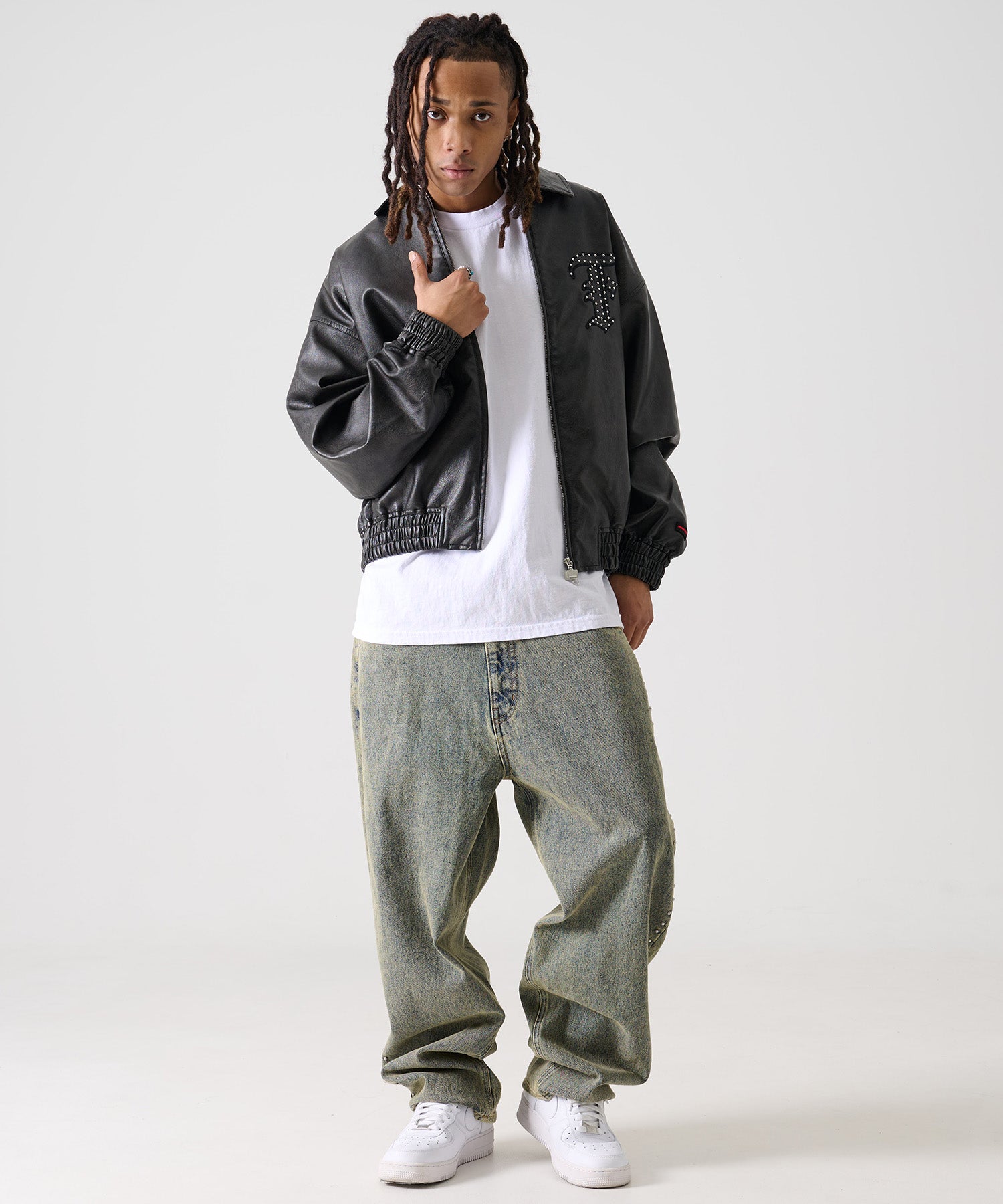 美品 00s ROCAWEAR B系 ロゴ レザーダウンジャケット ヒップホップ FUBU フブ アウター 中綿ジャケット フェイクレザー ジャンパー。FUBU