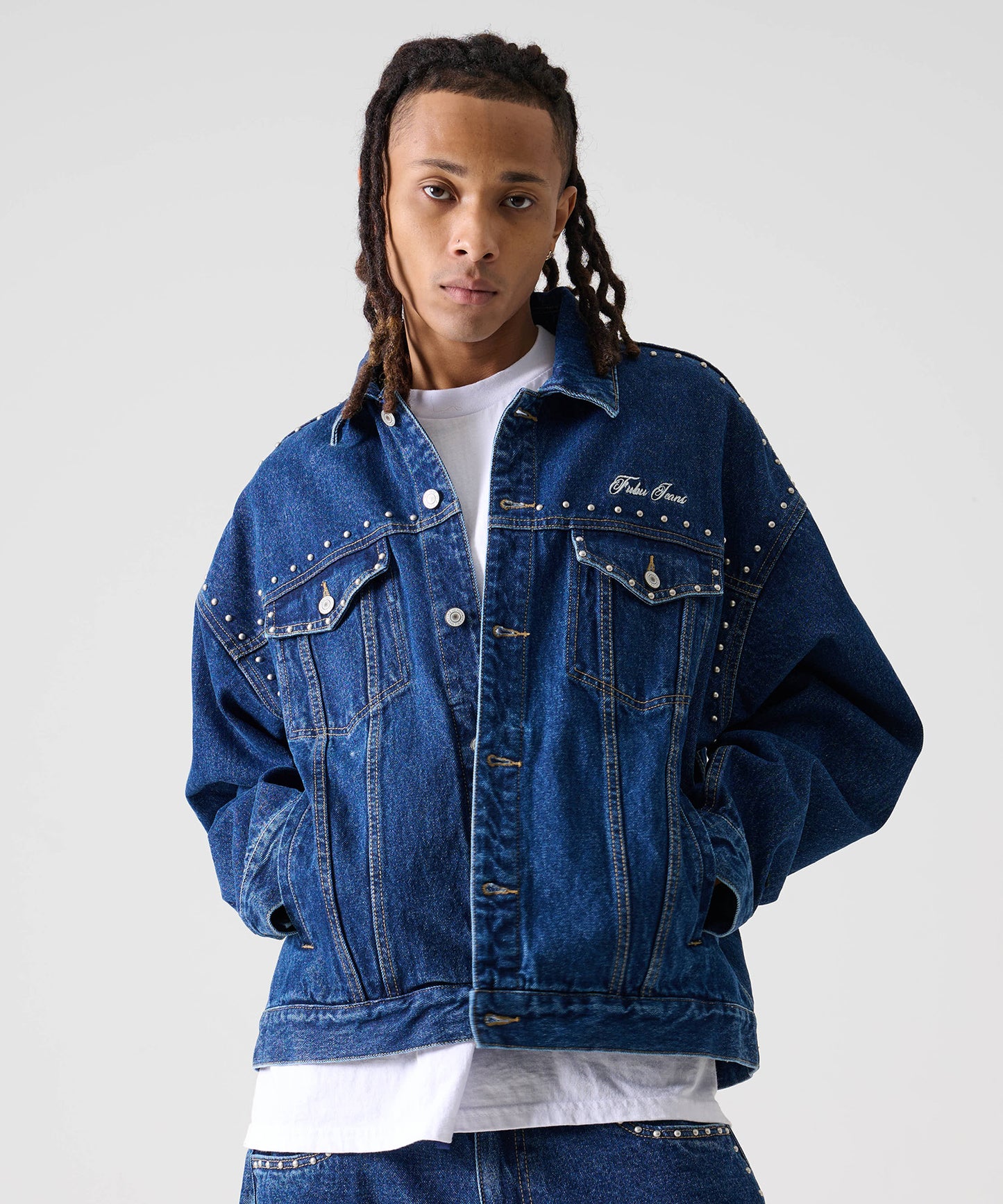 【年末SALE30%OFF】STUDS DENIM JACKET/スタッド付きデニムジャケット【FAM-52309】