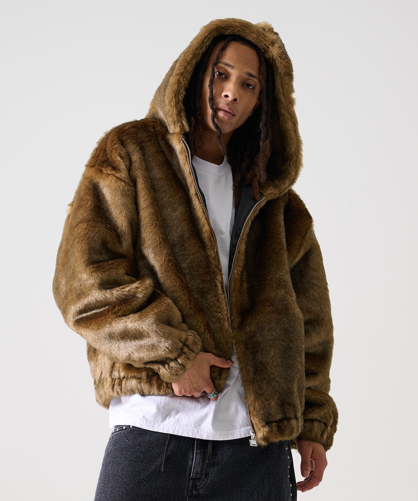 FAUX FAR HOODED JACKET/フェイクファー フード ジャケット【FAM-52311】