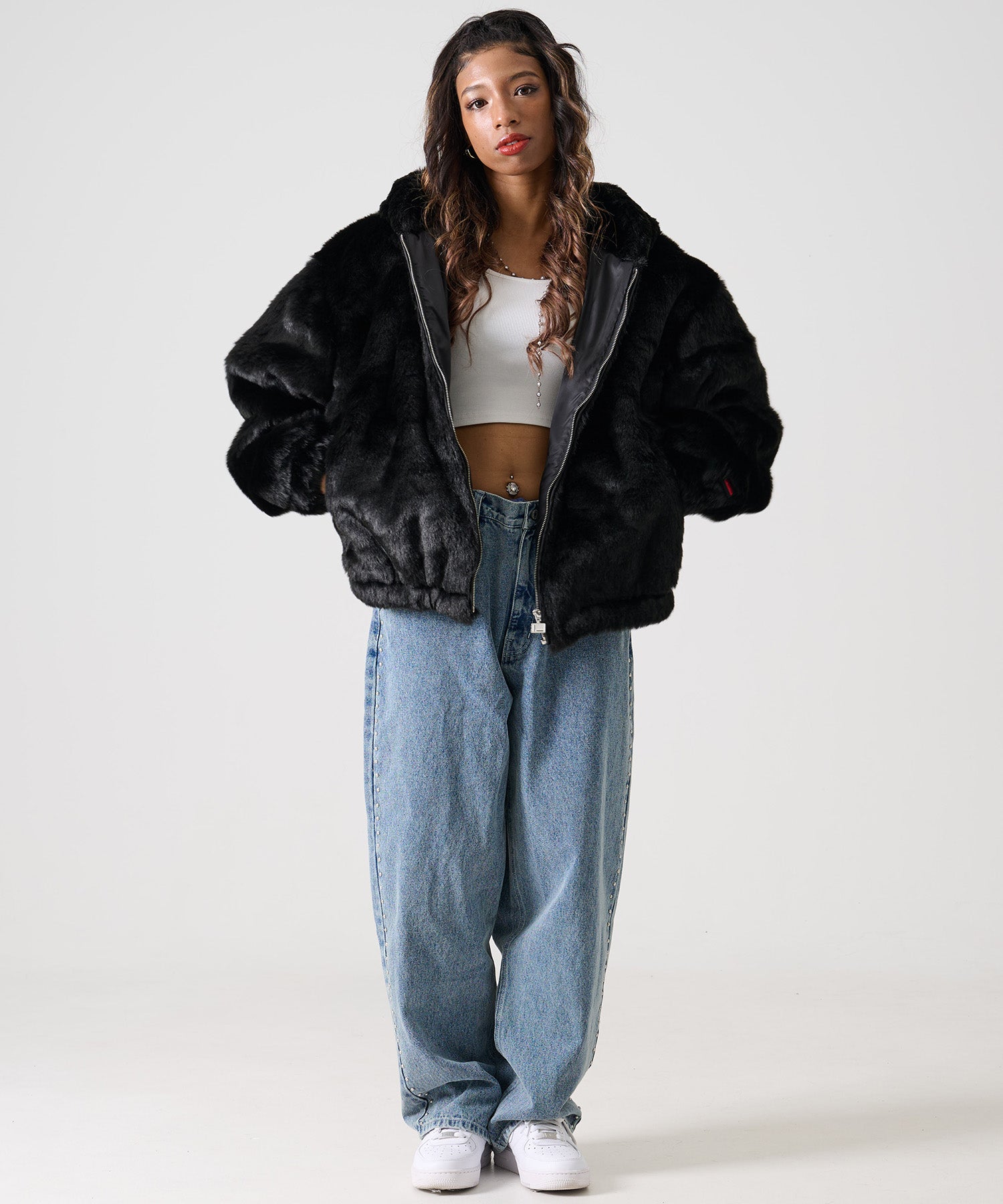 FUBU フブ フェイクファー フード ジャケット。FUBUはアメリカの代表的