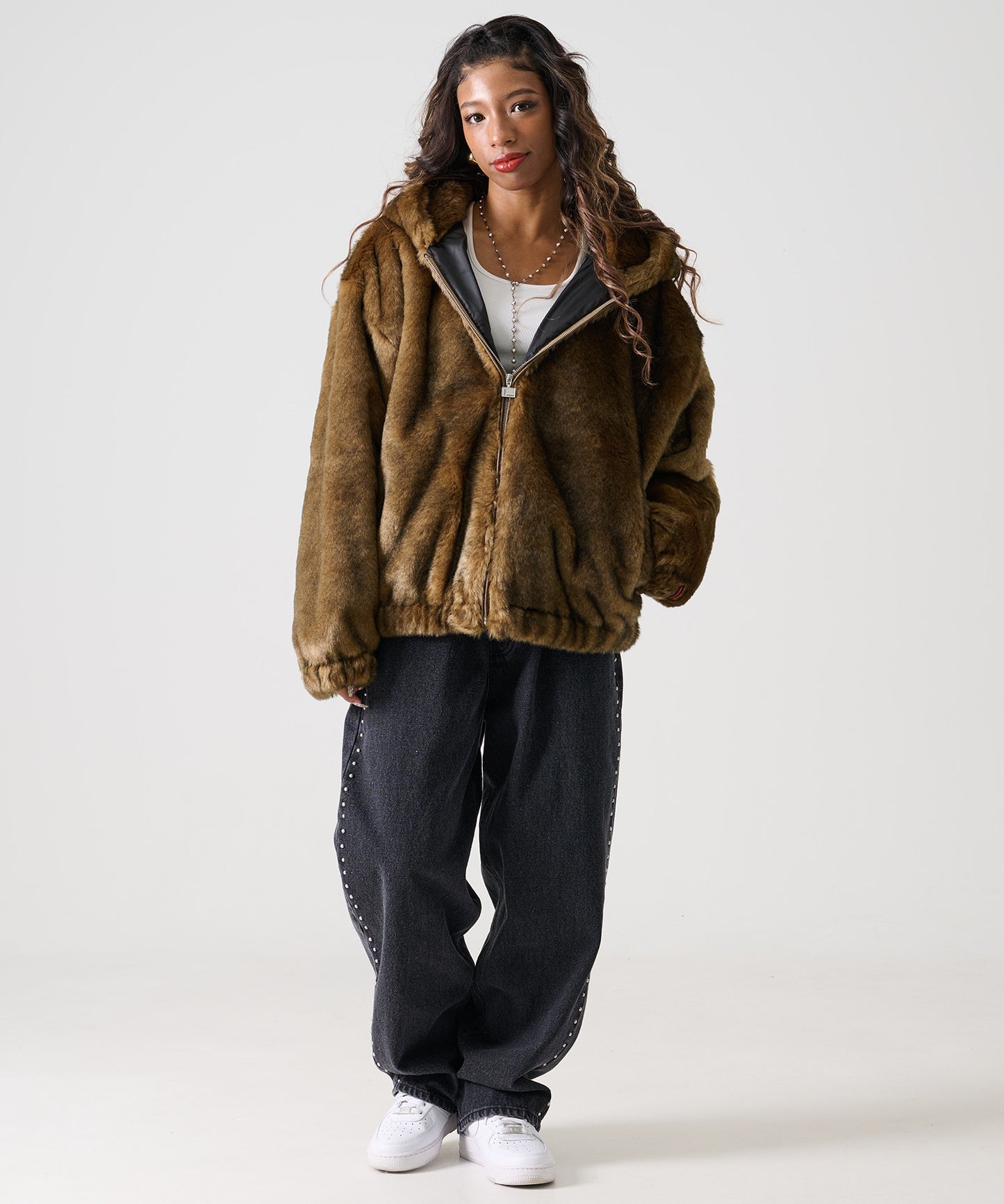 FAUX FAR HOODED JACKET/フェイクファー フード ジャケット【FAM-52311】
