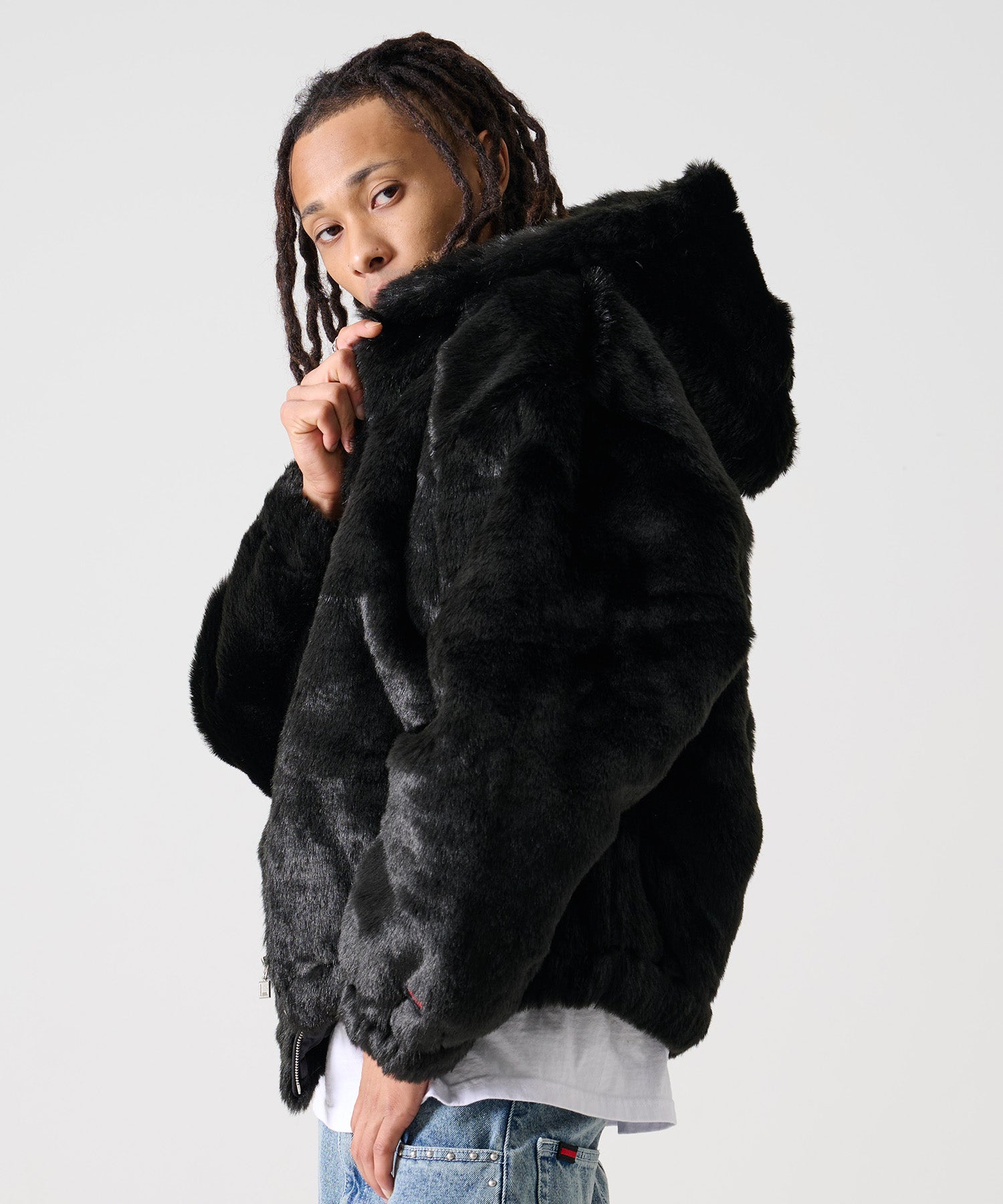 FUBU フブ フェイクファー フード ジャケット。FUBUはアメリカの代表的