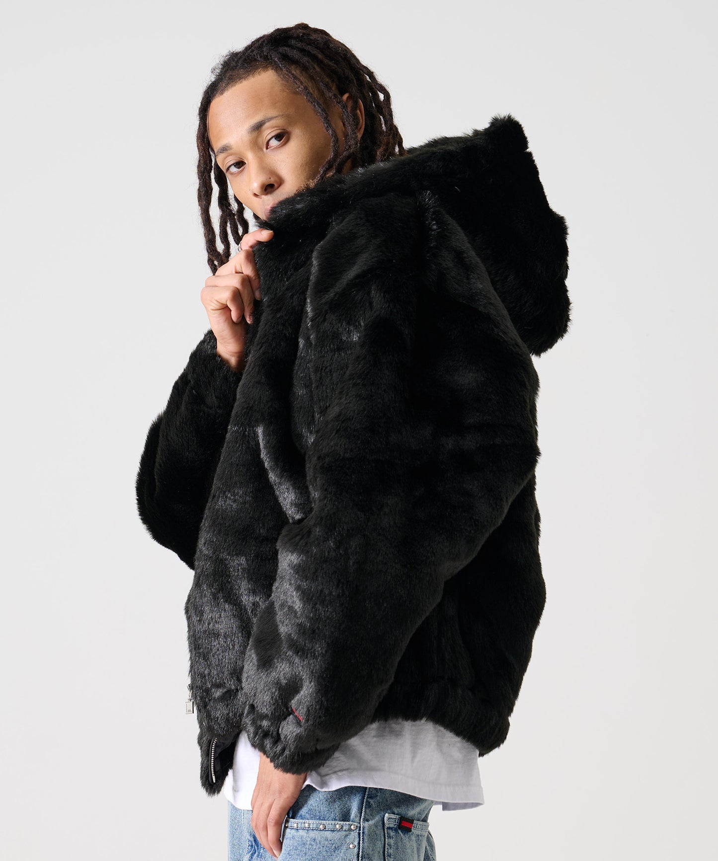 FAUX FAR HOODED JACKET/フェイクファー フード ジャケット【FAM-52311】