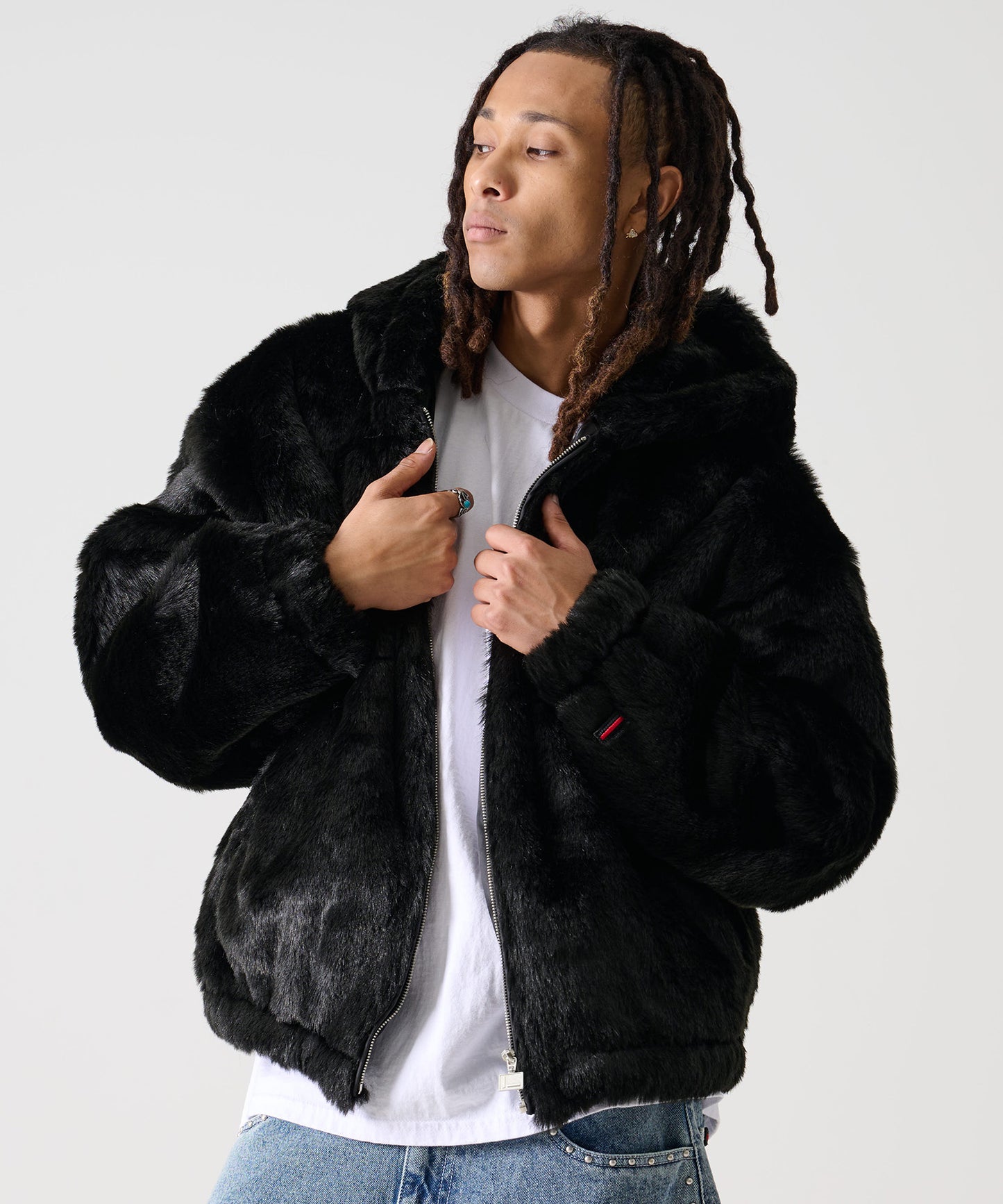 FAUX FAR HOODED JACKET/フェイクファー フード ジャケット【FAM-52311】
