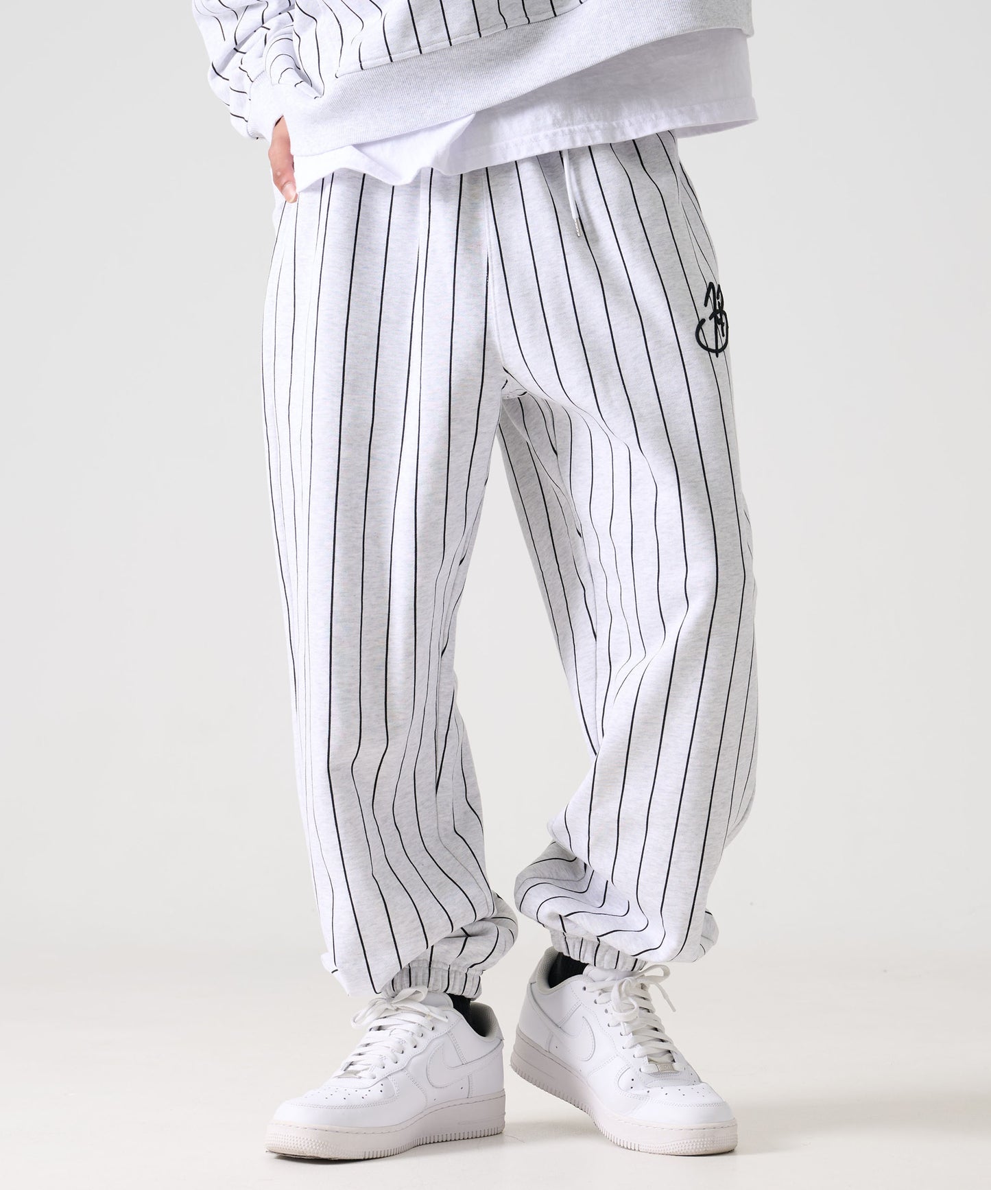 【Black Friday30%OFF】STRIPE SWEAT PANTS/スタッズ デニム パンツ ワイド 【FAM-52503】