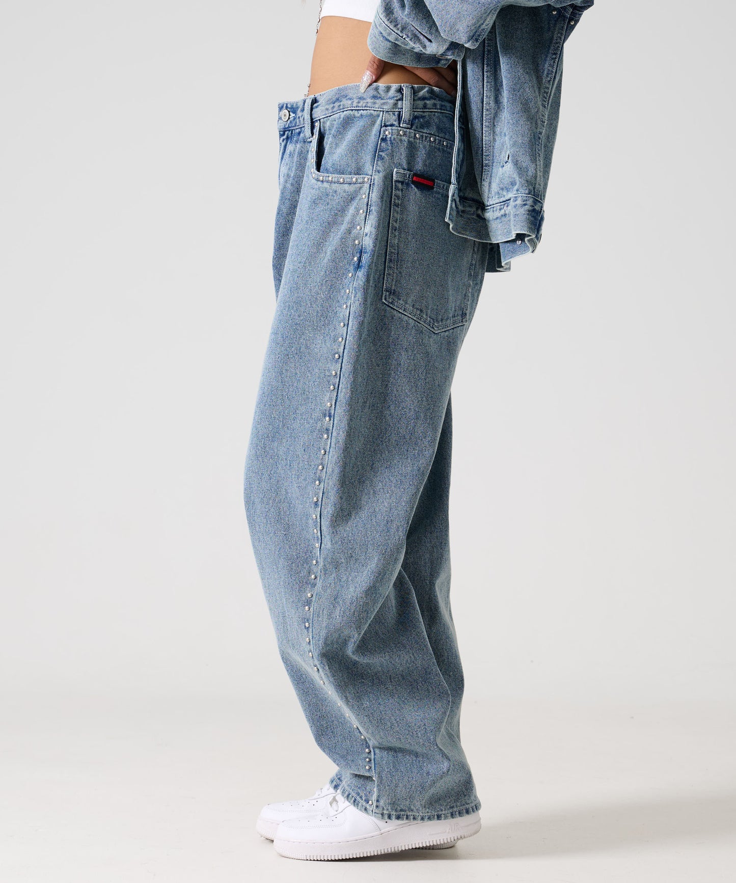 【Black Friday30%OFF】STUDS DENIM PANTS/ストライプ スウェットパンツ 【FAM-52507】