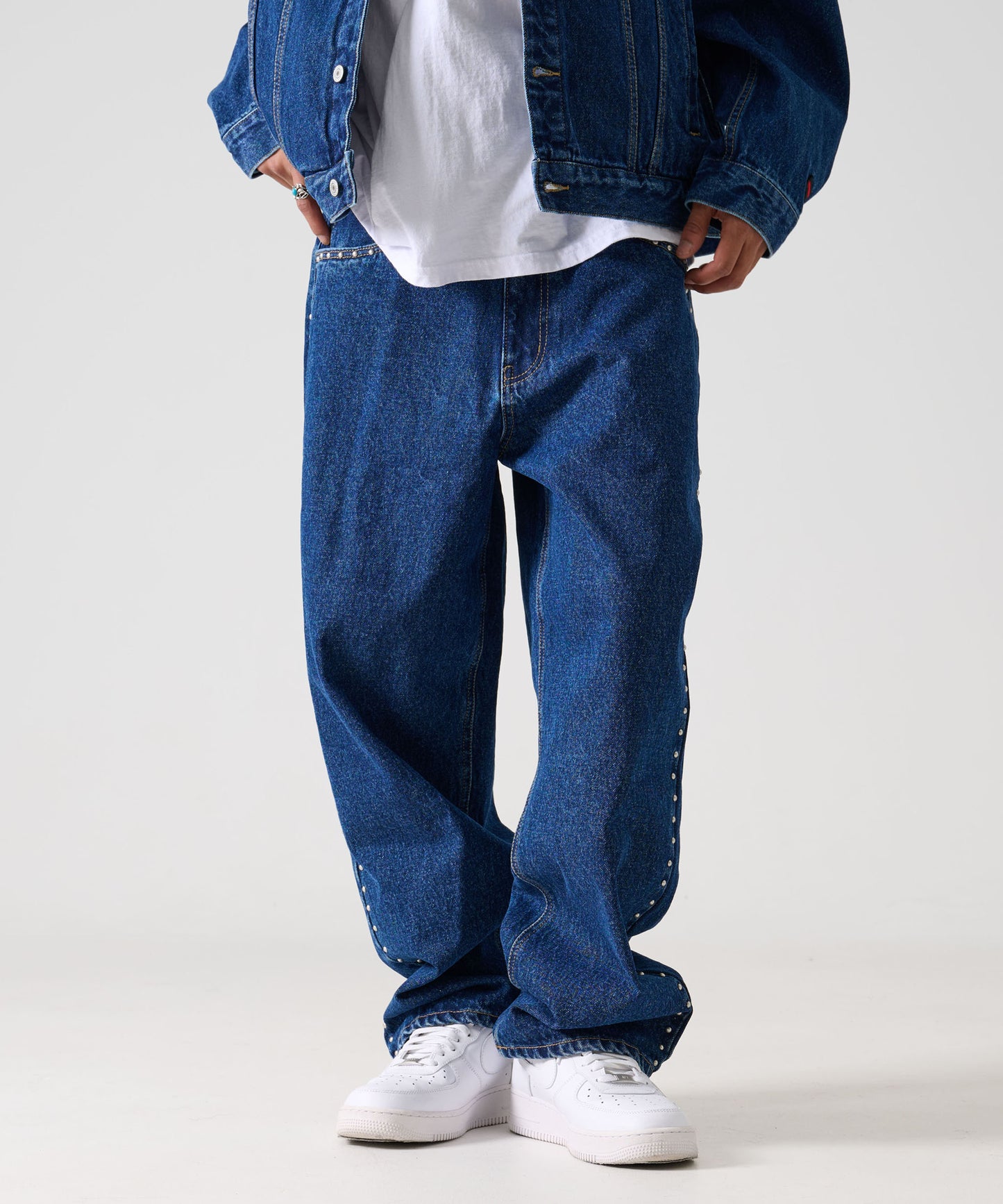 【Black Friday30%OFF】STUDS DENIM PANTS/ストライプ スウェットパンツ 【FAM-52507】