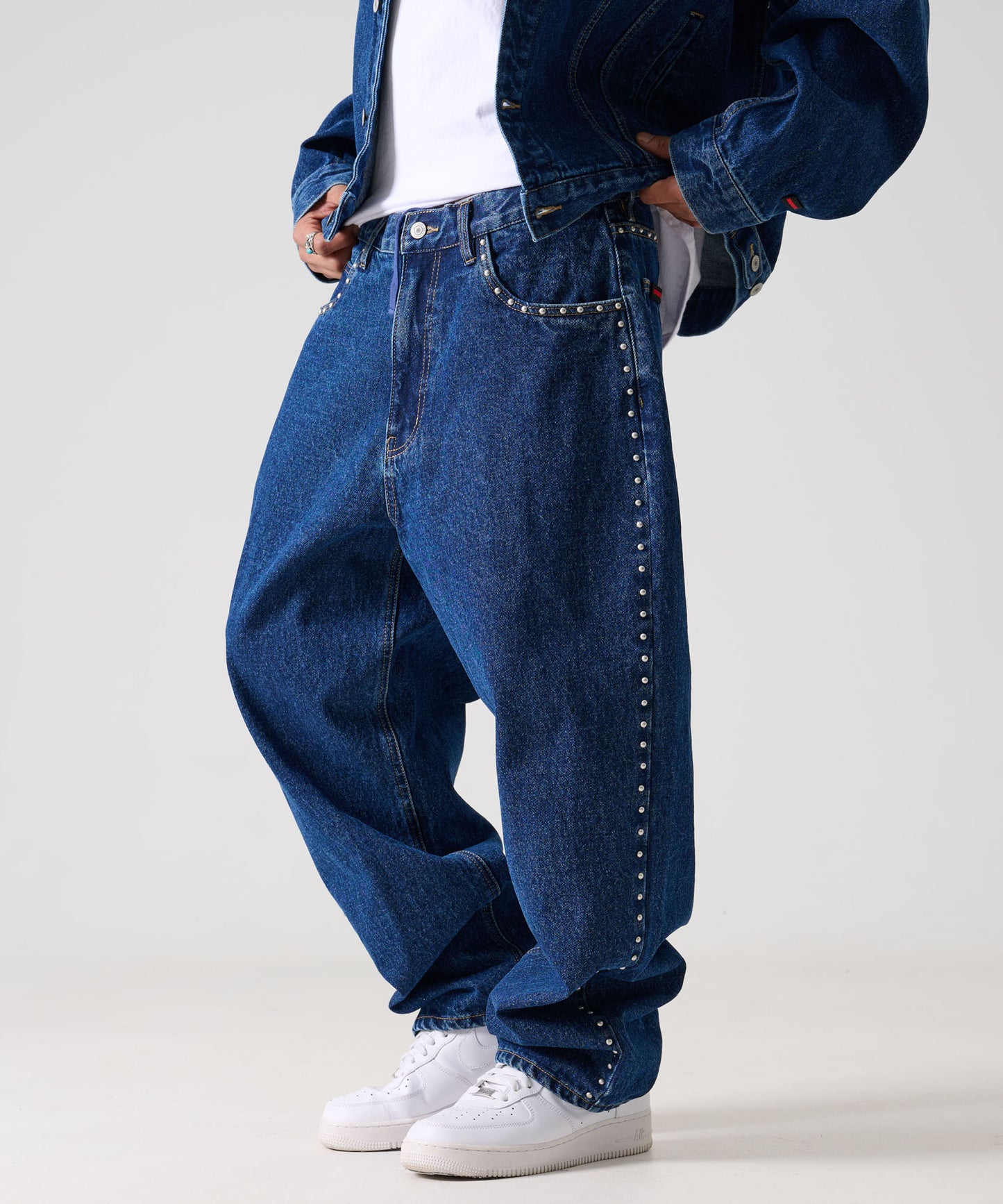 【Black Friday30%OFF】STUDS DENIM PANTS/ストライプ スウェットパンツ 【FAM-52507】