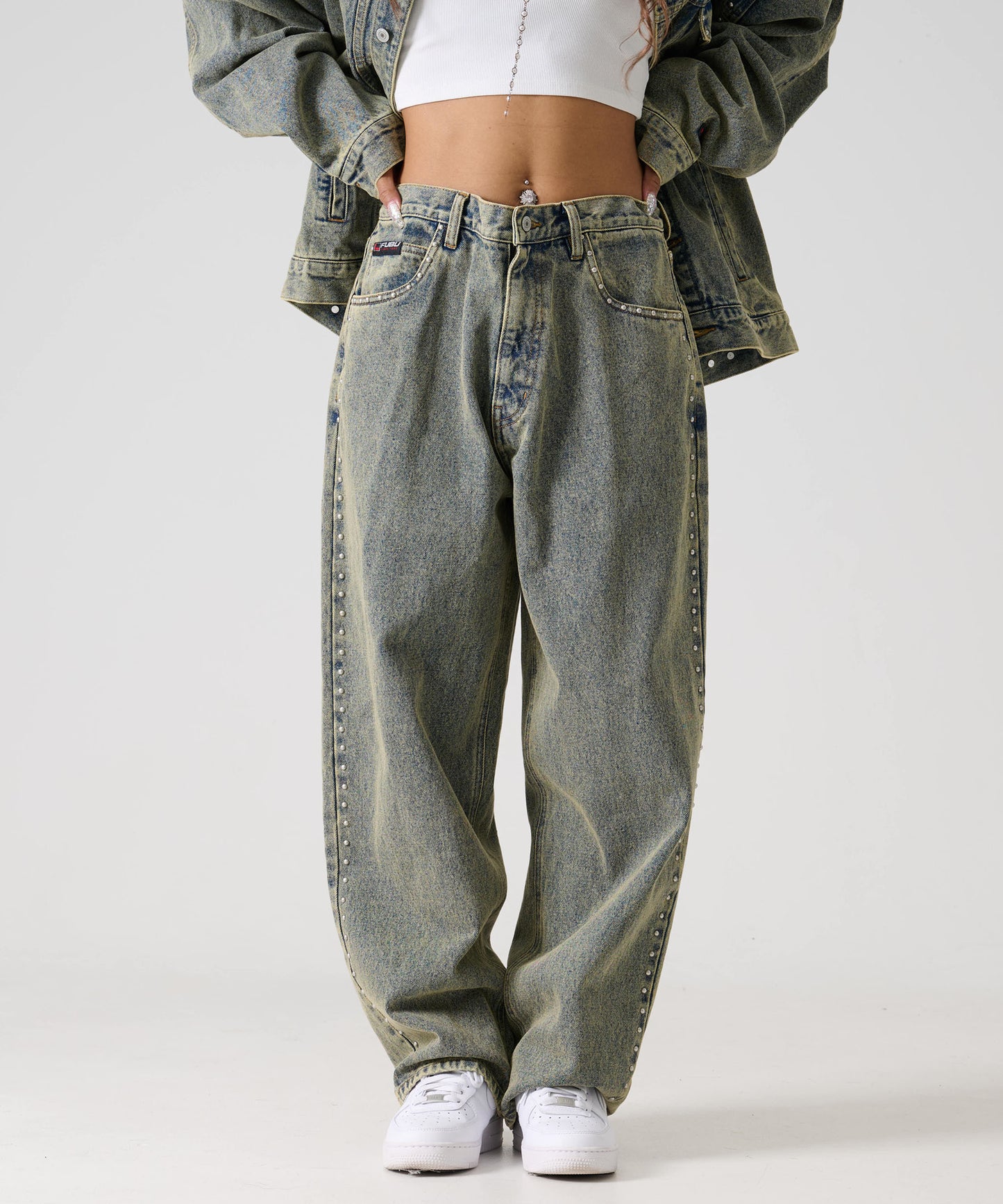 【Black Friday30%OFF】STUDS DENIM PANTS/ストライプ スウェットパンツ 【FAM-52507】