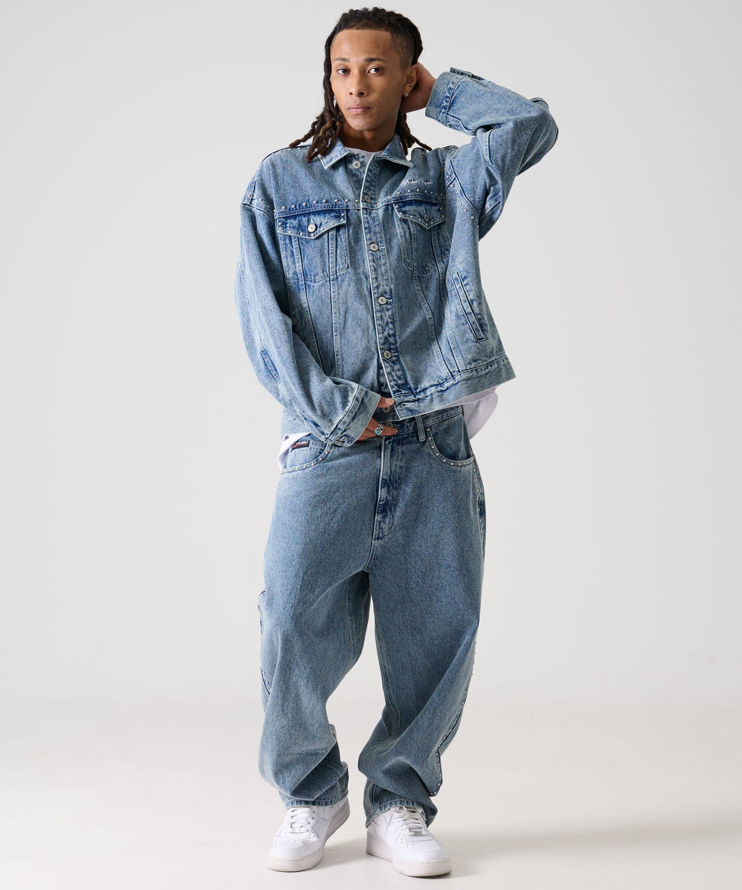 【Black Friday30%OFF】STUDS DENIM PANTS/ストライプ スウェットパンツ 【FAM-52507】