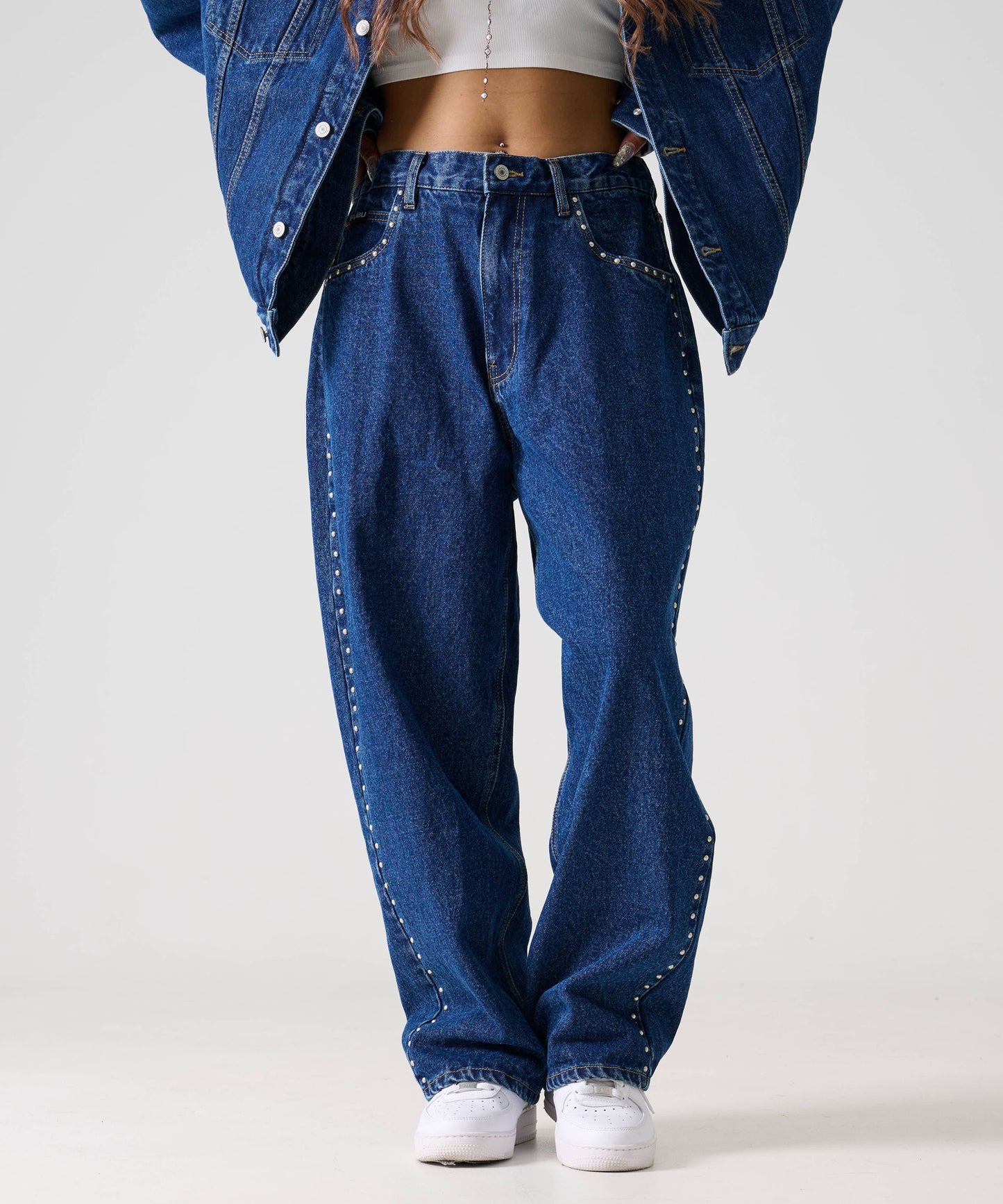 【Black Friday30%OFF】STUDS DENIM PANTS/ストライプ スウェットパンツ 【FAM-52507】