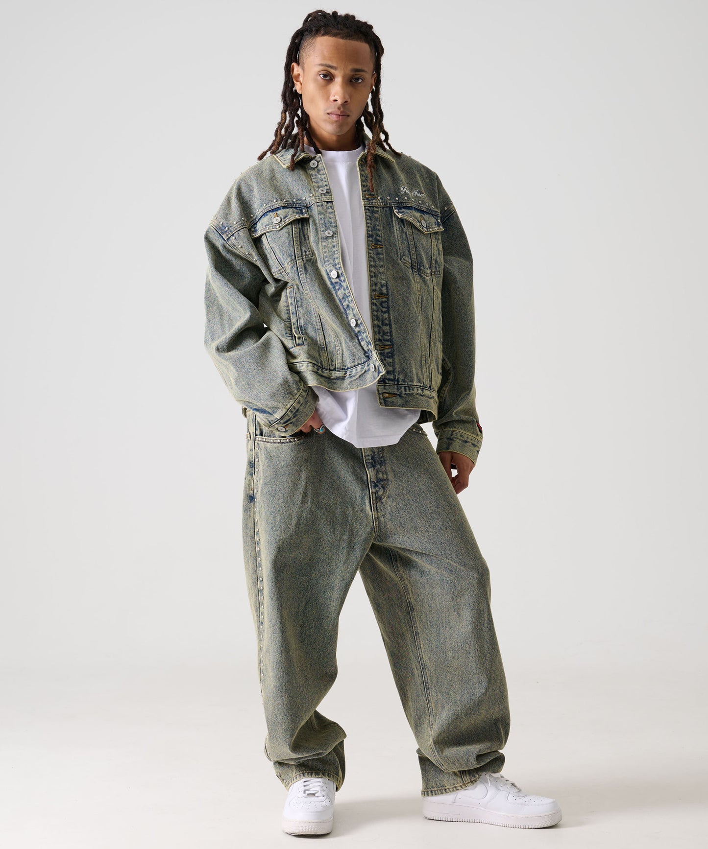 【Black Friday30%OFF】STUDS DENIM PANTS/ストライプ スウェットパンツ 【FAM-52507】