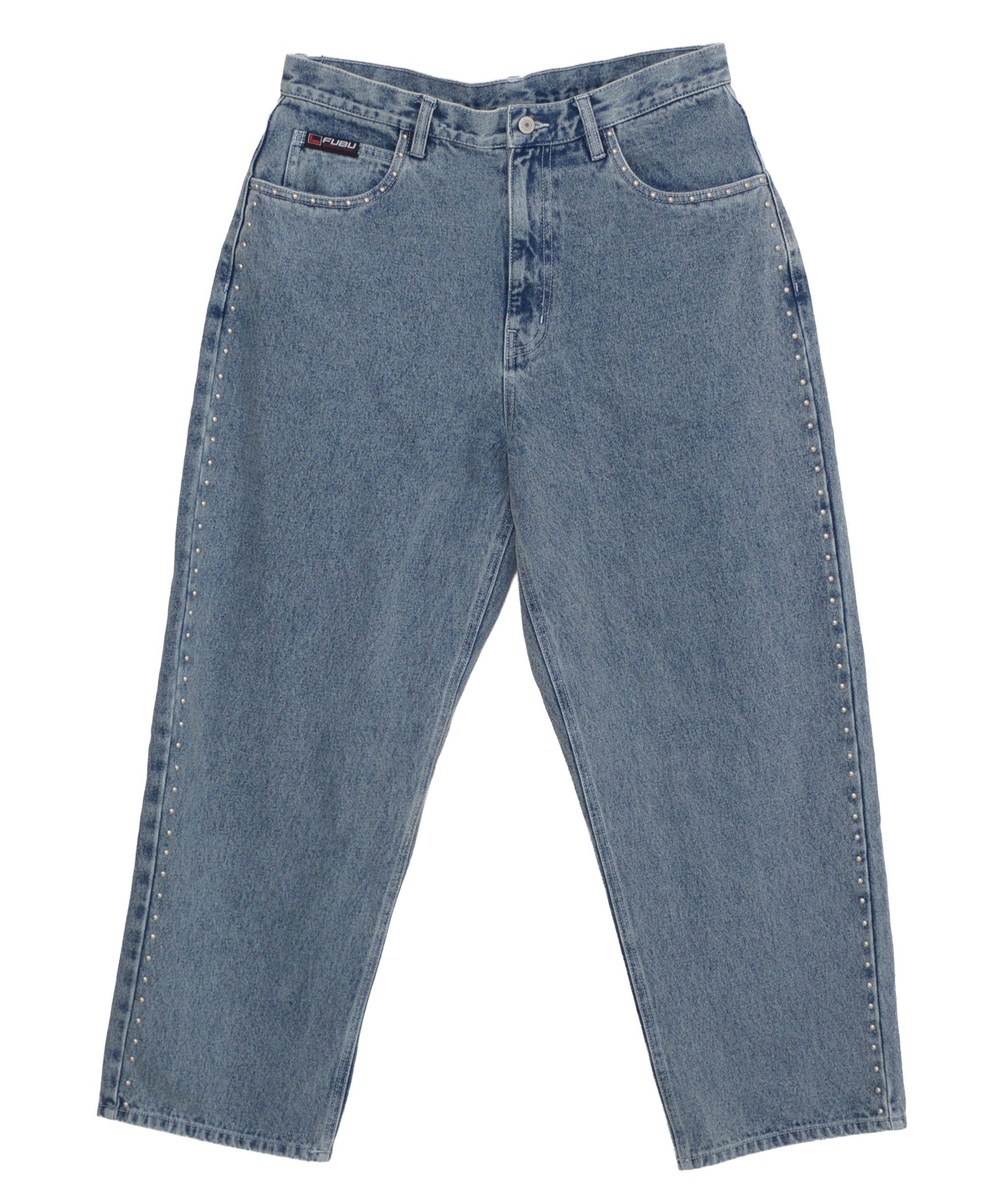 FUBU フブ ロゴ スタッズ デニム パンツ。FUBUはアメリカの代表的な