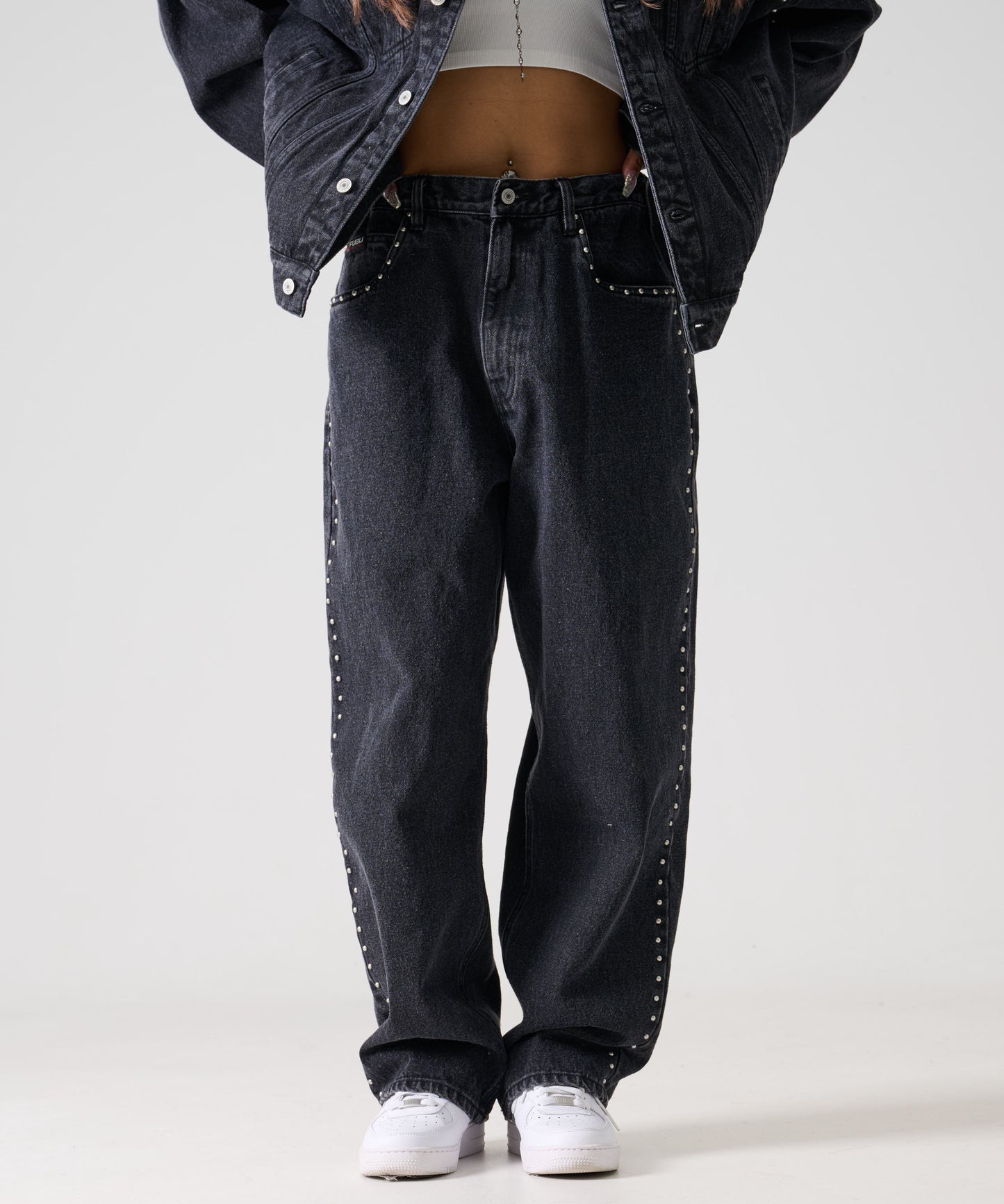 【Black Friday30%OFF】STUDS DENIM PANTS/ストライプ スウェットパンツ 【FAM-52507】