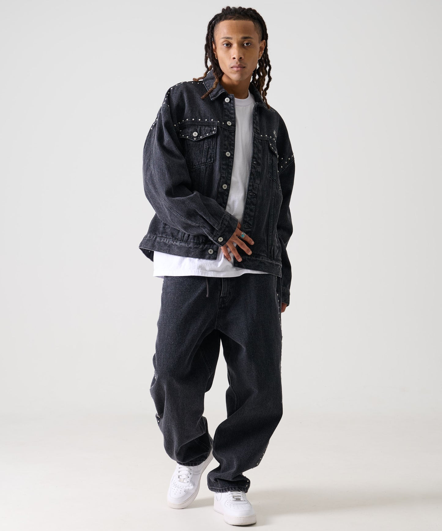 【Black Friday30%OFF】STUDS DENIM PANTS/ストライプ スウェットパンツ 【FAM-52507】