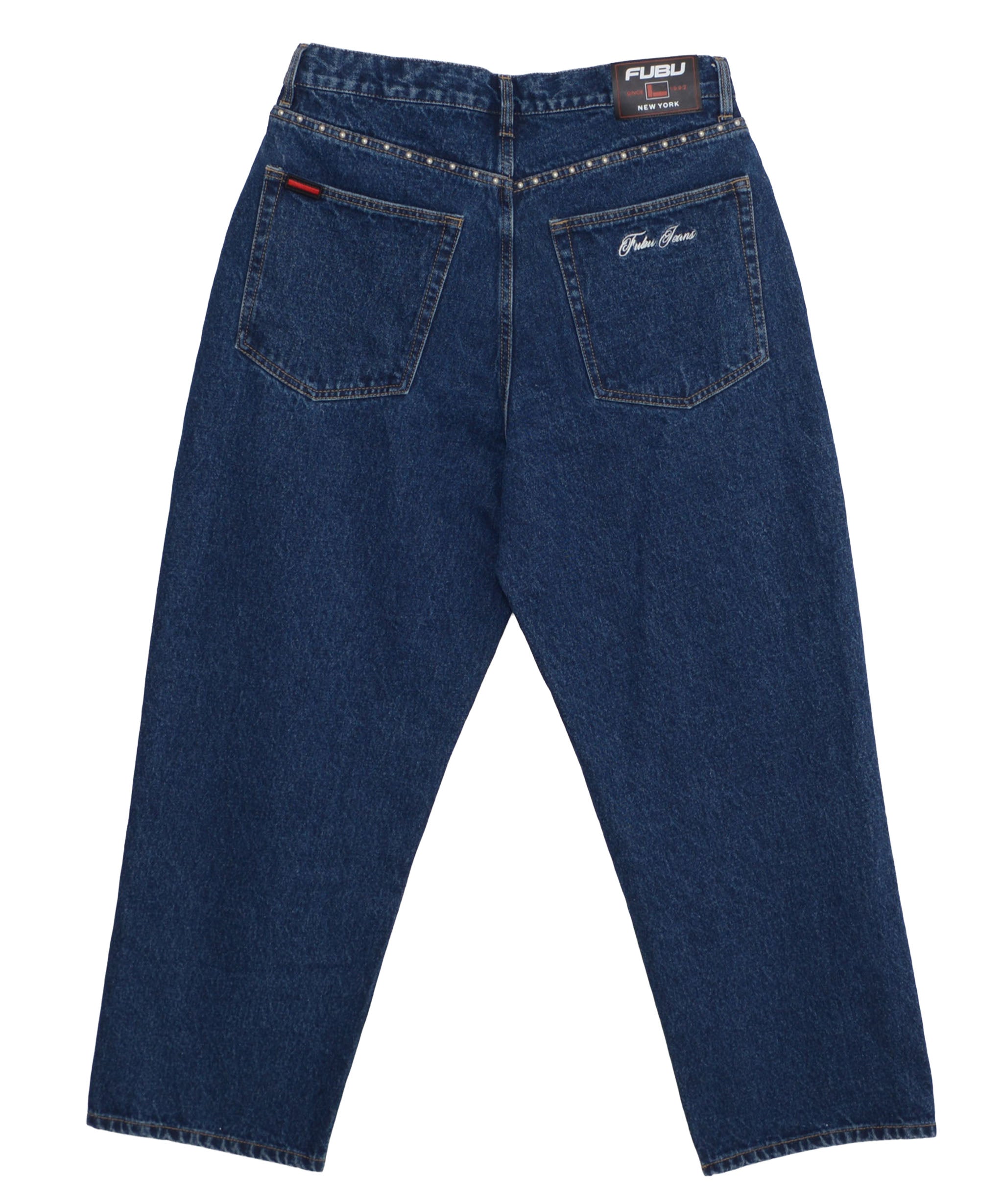 FUBU フブ ロゴ スタッズ デニム パンツ。FUBUはアメリカの代表的な