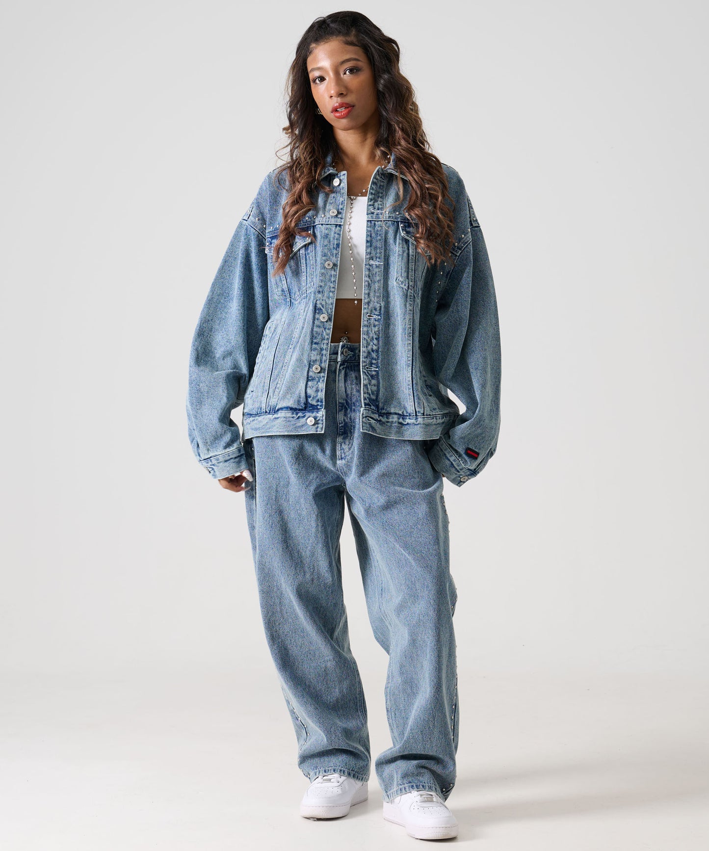 【Black Friday30%OFF】STUDS DENIM PANTS/ストライプ スウェットパンツ 【FAM-52507】