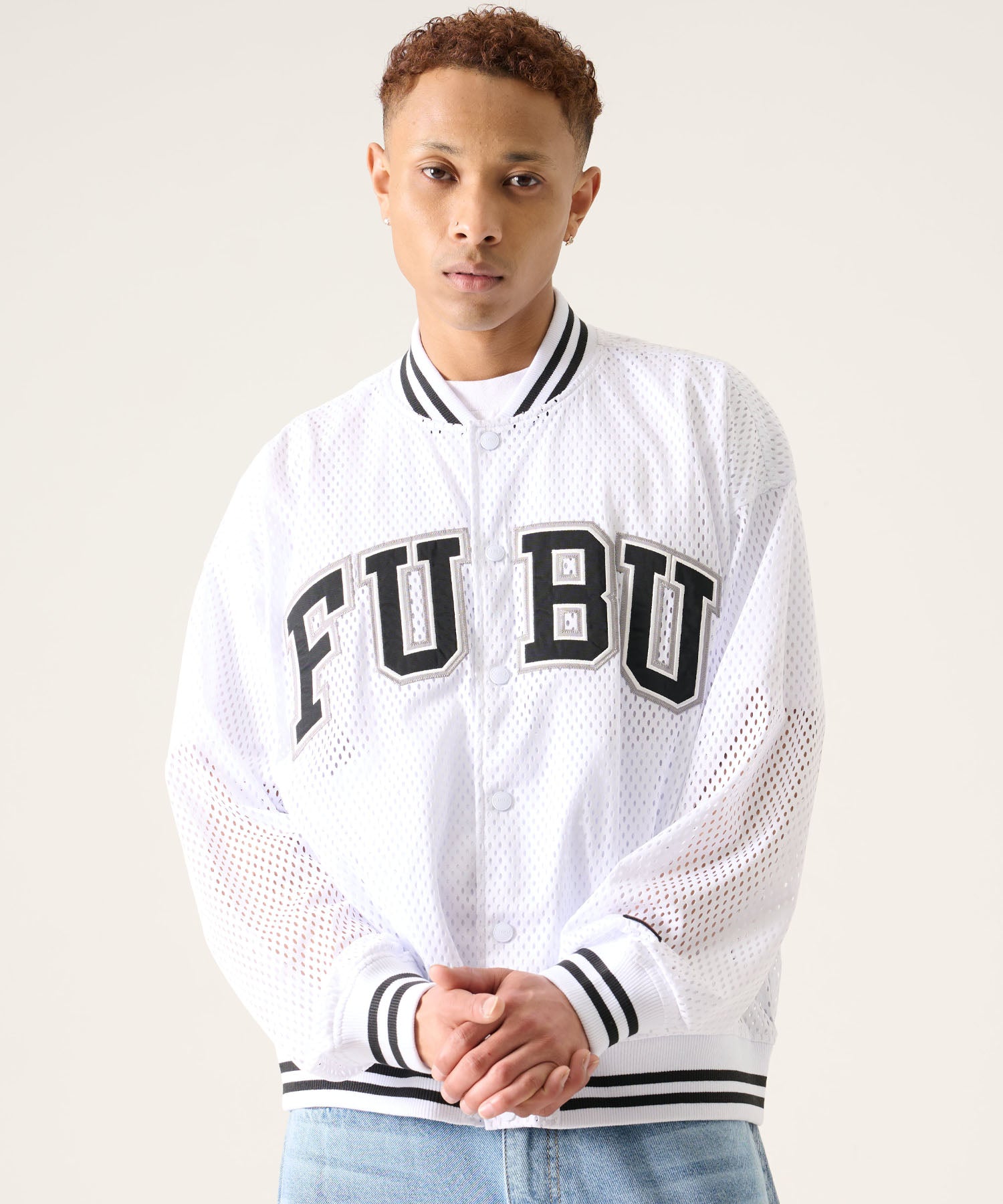 FUBU フブ メッシュ バーシティ ジャケット。FUBUはアメリカの代表的な