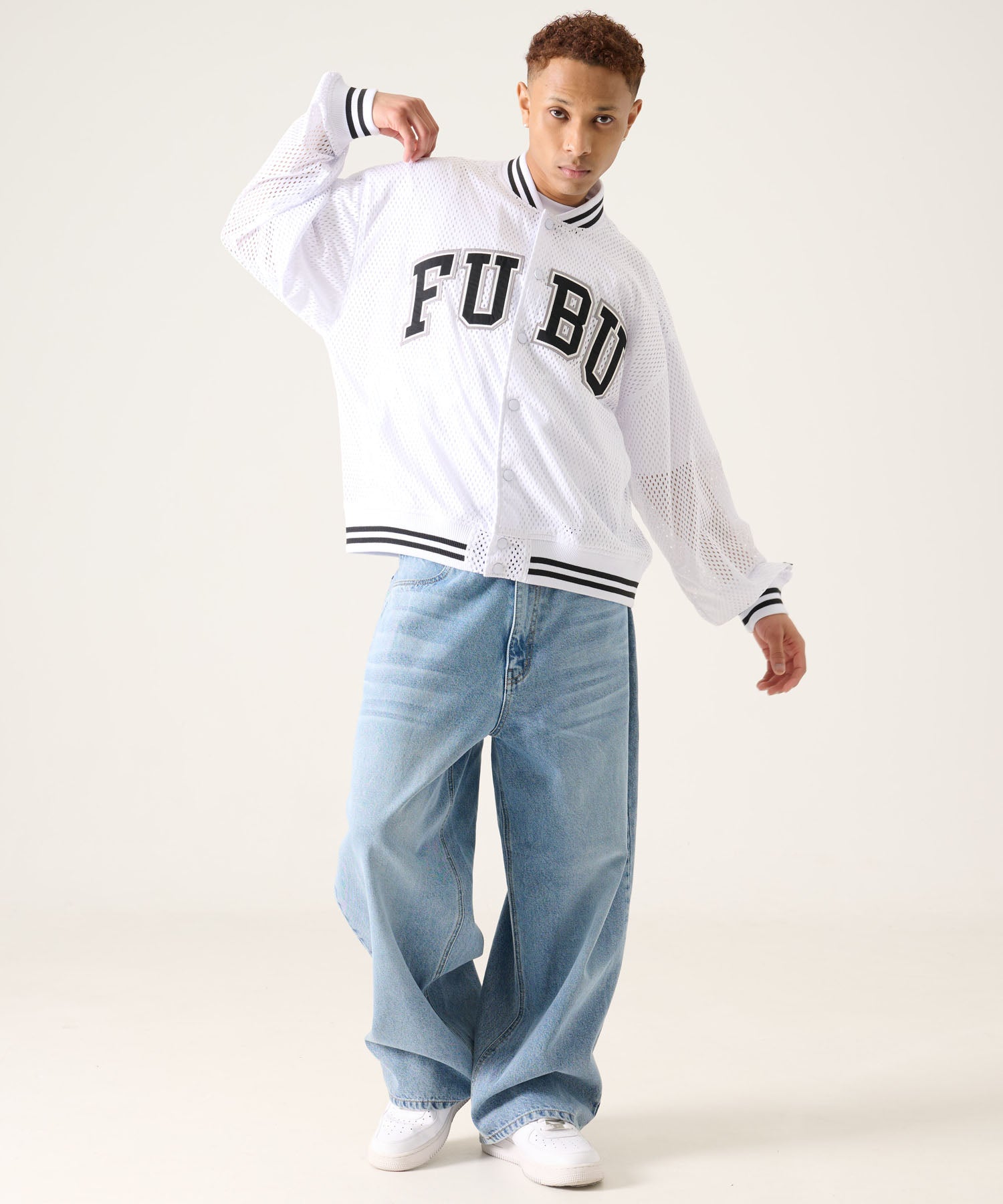 FUBU フブ メッシュ バーシティ ジャケット。FUBUはアメリカの代表的な