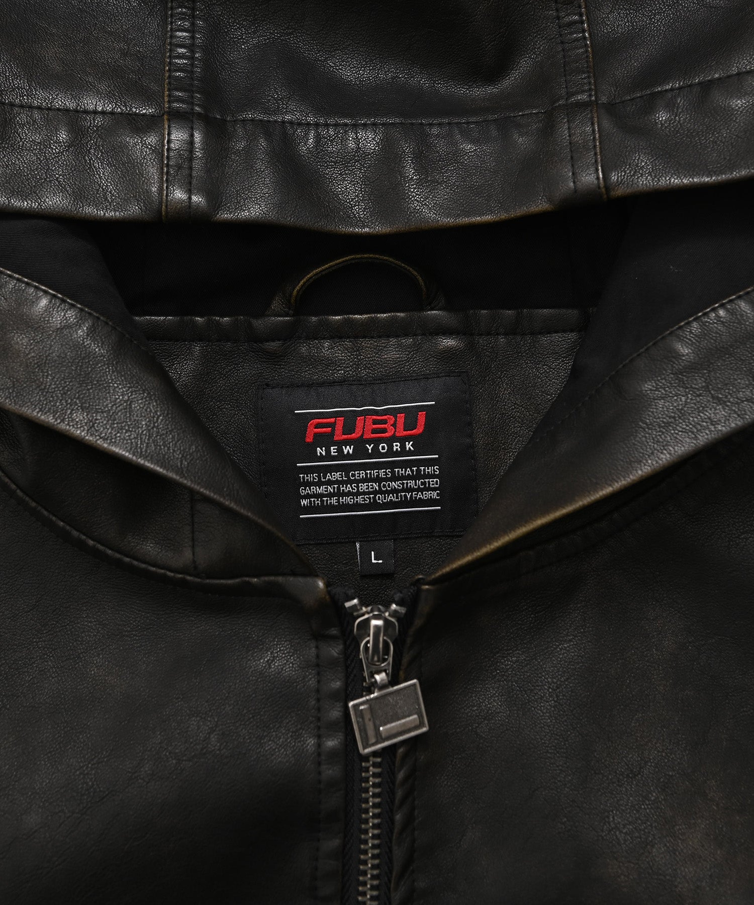 FUBU フブ フェイクレザー ショートフーデッドジャケット。FUBUは