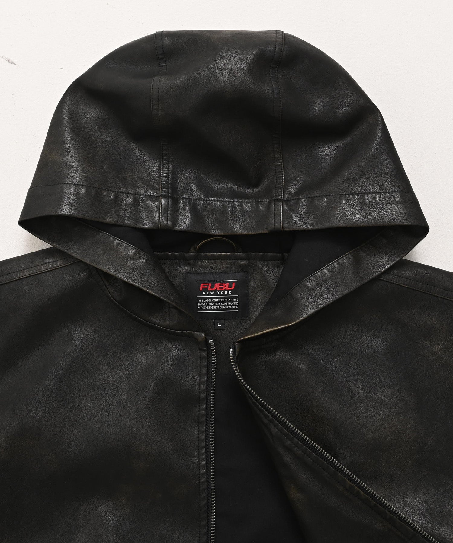 FUBU フブ フェイクレザー ショートフーデッドジャケット。FUBUは