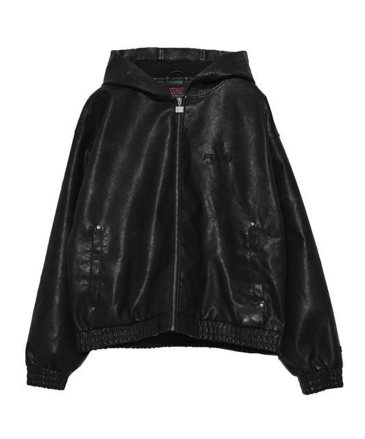 【NEW】FAUX LEATHER SHORT HOODED JACKET/フェイクレザー ショートフード付きジャケット【FAM-61303】