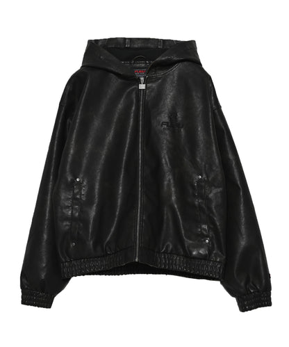 【NEW】FAUX LEATHER SHORT HOODED JACKET/フェイクレザー ショートフード付きジャケット【FAM-61303】
