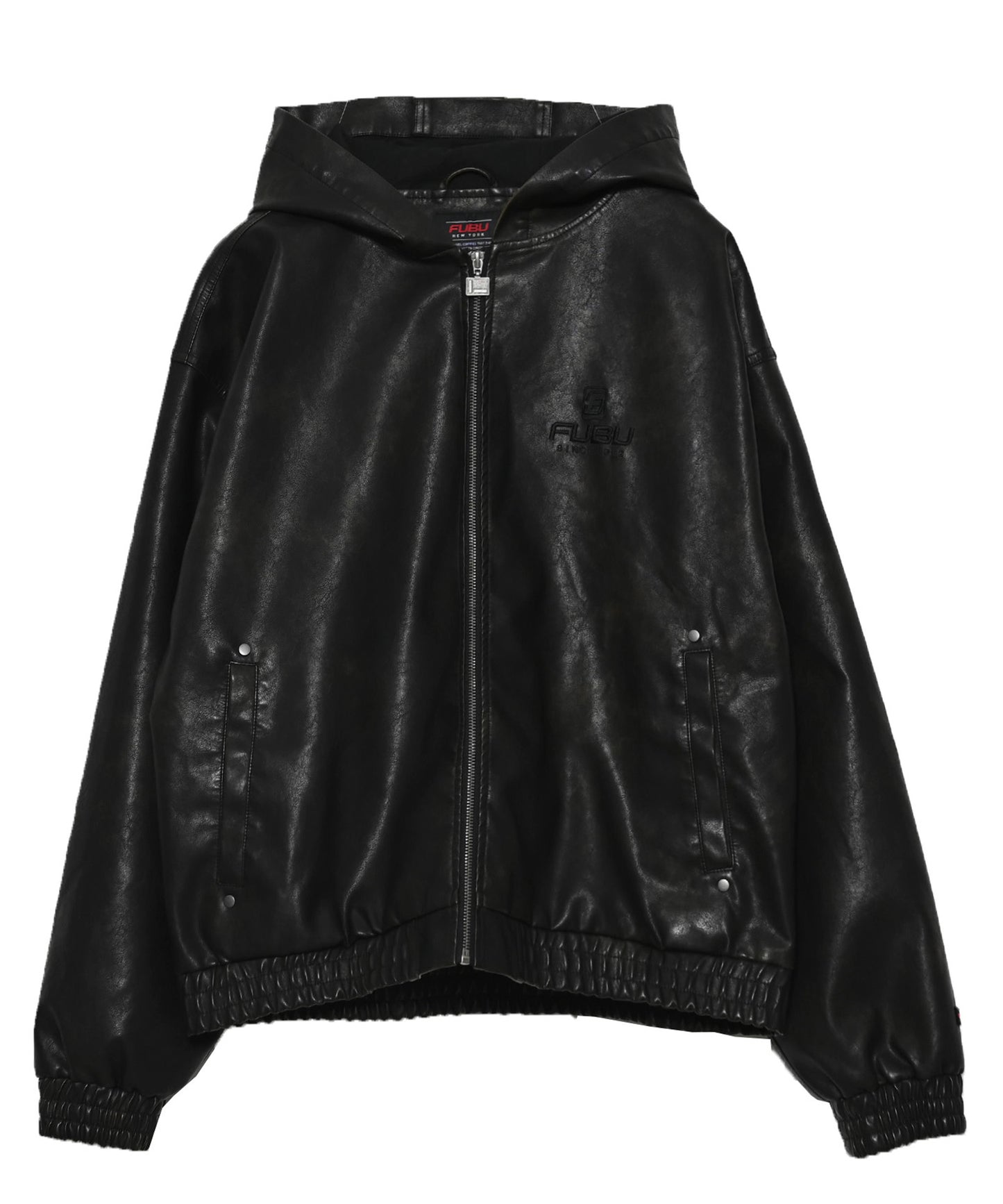 FAUX LEATHER SHORT HOODED JACKET/フェイクレザー ショートフード付きジャケット【FAM-61303】