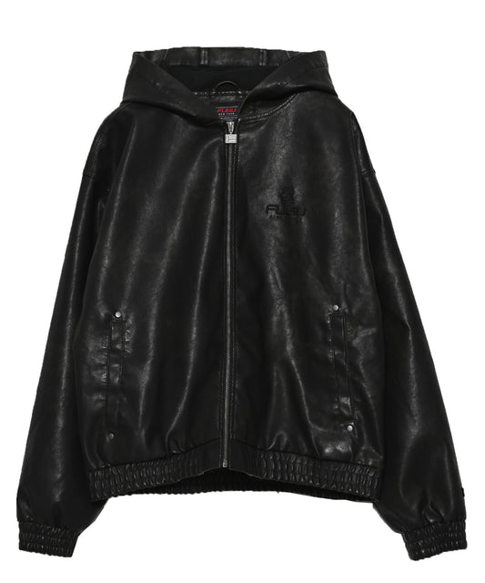 【NEW】FAUX LEATHER SHORT HOODED JACKET/フェイクレザー ショートフード付きジャケット【FAM-61303】