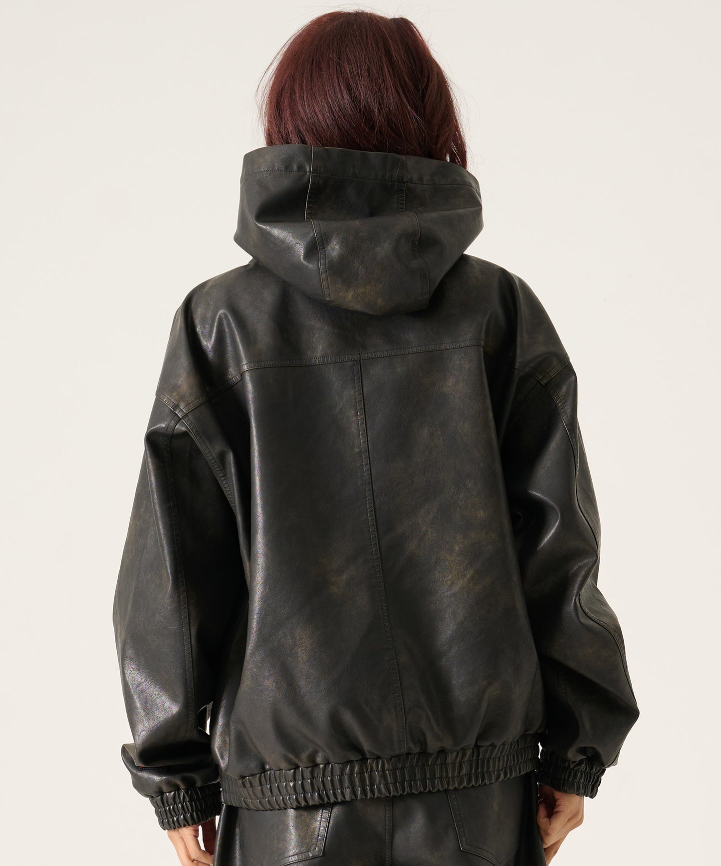【NEW】FAUX LEATHER SHORT HOODED JACKET/フェイクレザー ショートフード付きジャケット【FAM-61303】