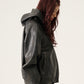 【NEW】FAUX LEATHER SHORT HOODED JACKET/フェイクレザー ショートフード付きジャケット【FAM-61303】