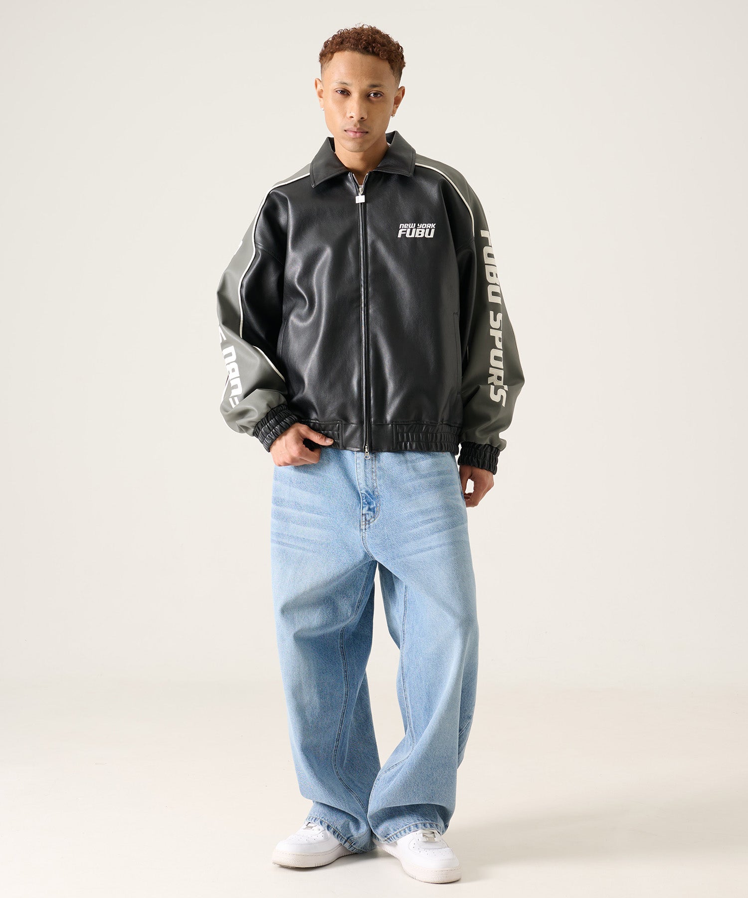 FUBU フブ レーシングモチーフのフェイクレザージャケット。FUBUは