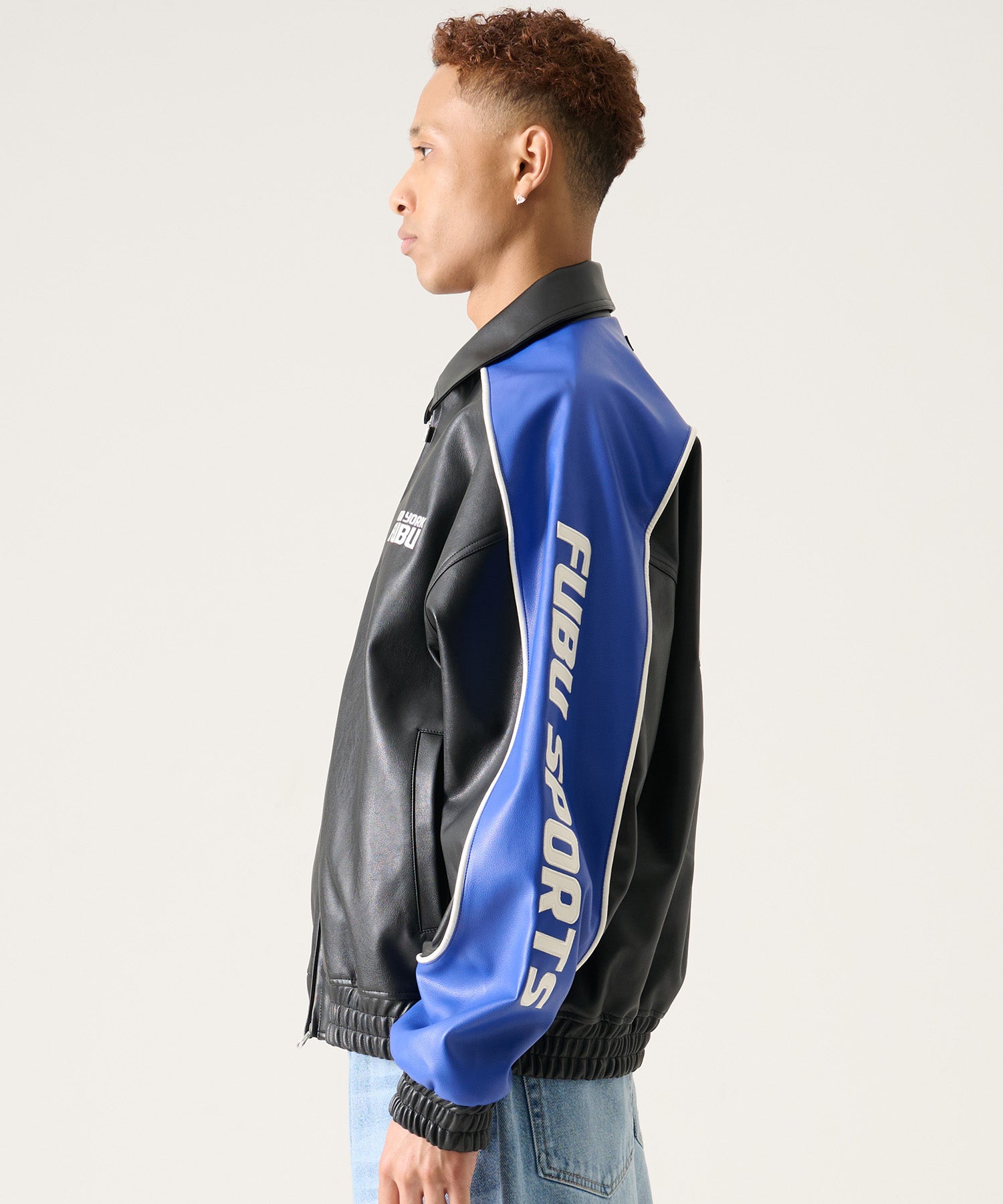 FUBU フブ レーシングモチーフのフェイクレザージャケット。FUBUは
