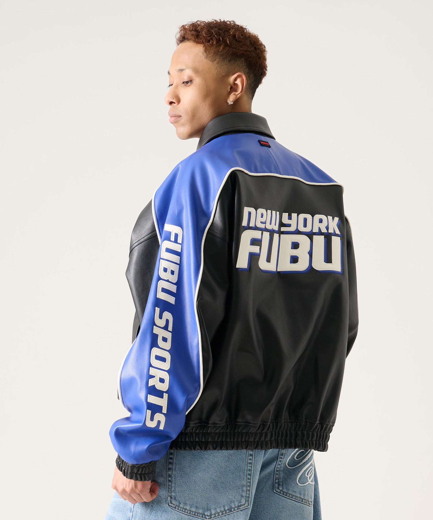 FUBU フブ レーシングモチーフのフェイクレザージャケット。FUBUは