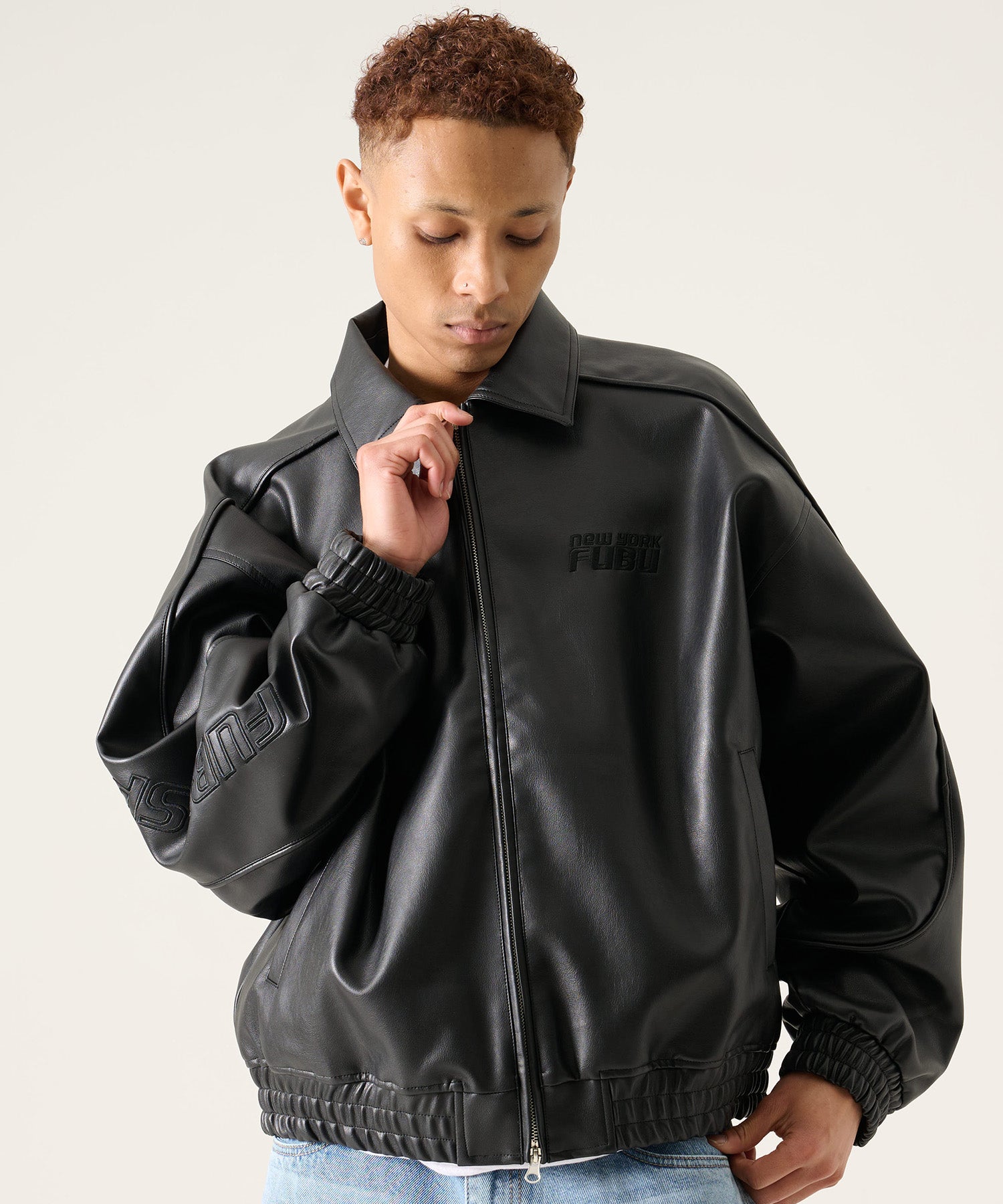 FUBU フブ レーシングモチーフのフェイクレザージャケット。FUBUは