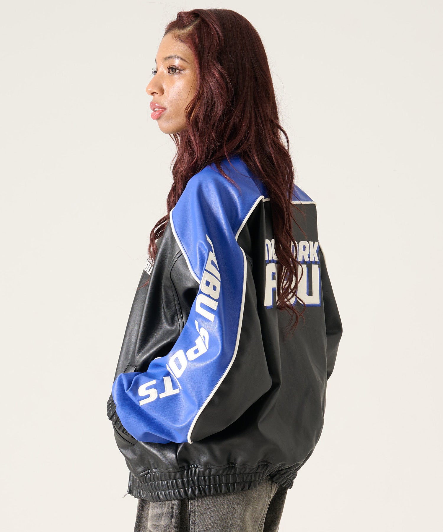 ✳︎専用ページ✳︎ FUBU フブ レーシングモチーフのフェイクレザージャケット。FUBUは