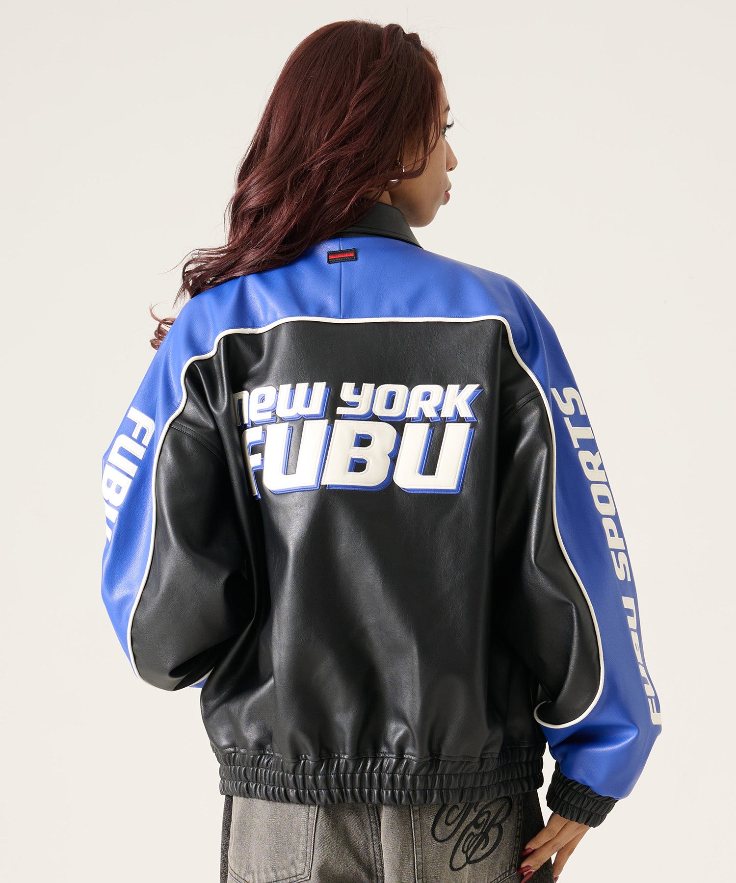FUBU フブ レーシングモチーフのフェイクレザージャケット。FUBUは