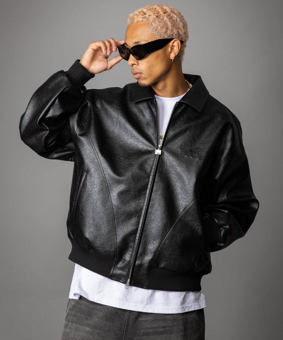 【NEW】STUDS FAUX LEATHER JACKET/スタッズフェイクレザージャケット【FAM-62311】