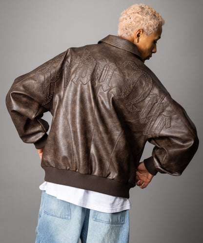 【NEW】STUDS FAUX LEATHER JACKET/スタッズフェイクレザージャケット【FAM-62311】