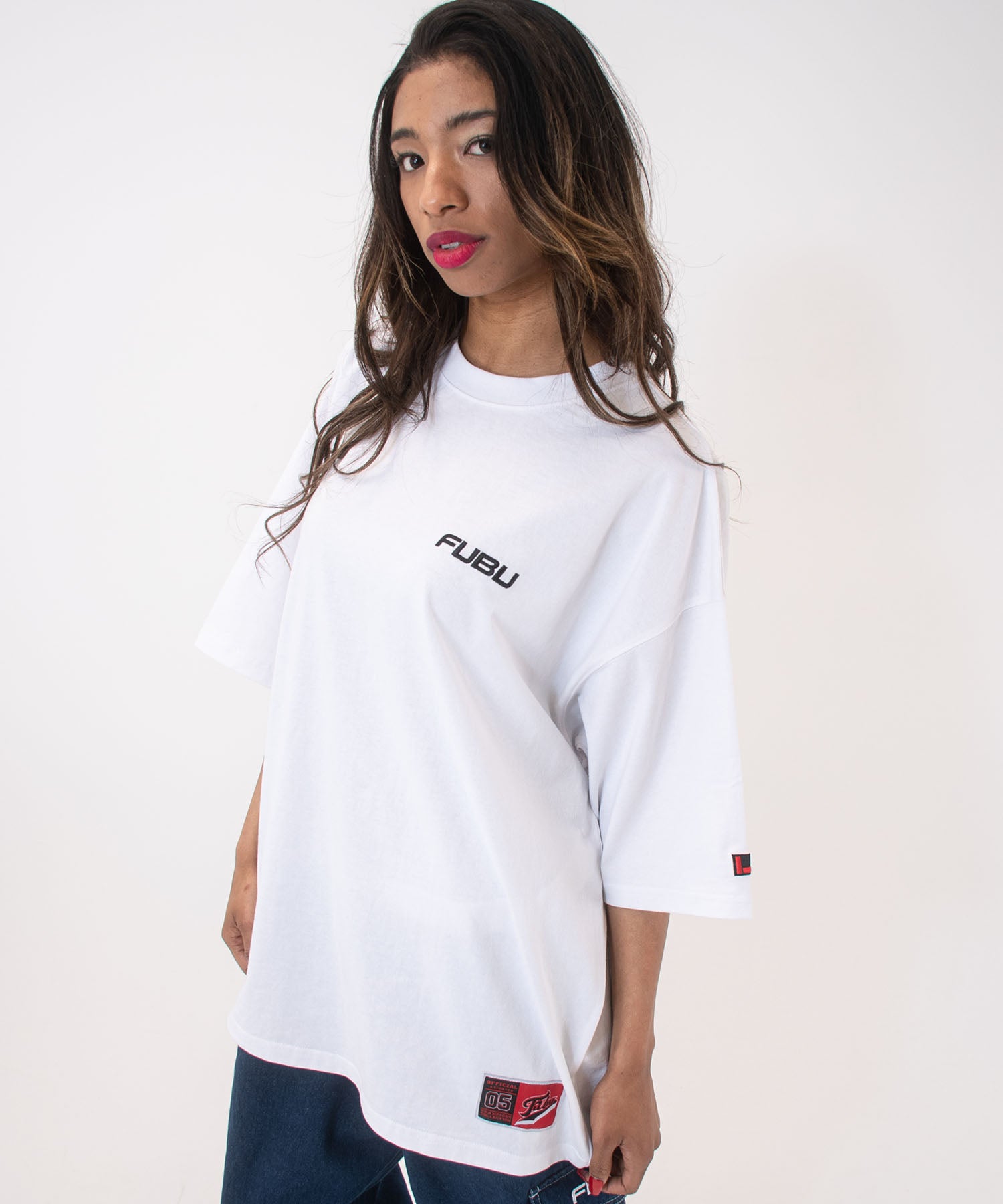 FUBU フブ ベースボールシャツ ワッペンロゴ刺繍 半袖 レッド M